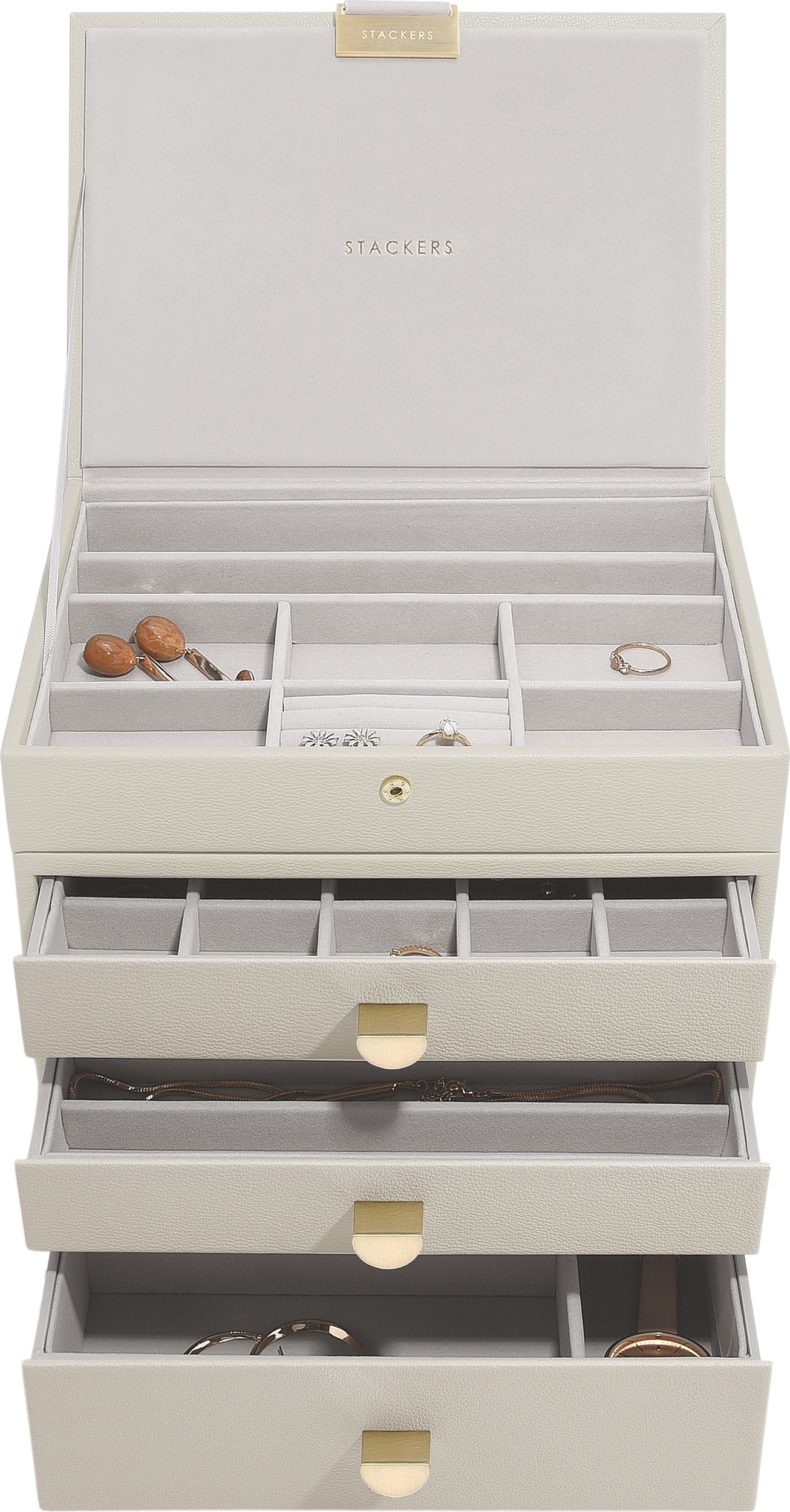 Szkatułka na biżuterię Stackers Classic poczwórna jasnobeżowa z 3 szufladami