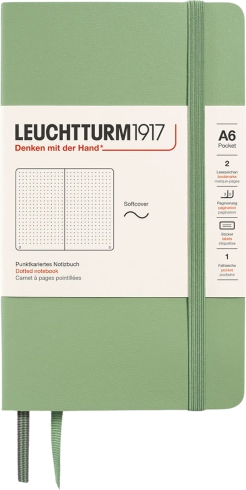Notes w kropki w miękkiej oprawie Leuchtturm 1917 A6 123 strony szałwiowa zieleń 80 g/m²