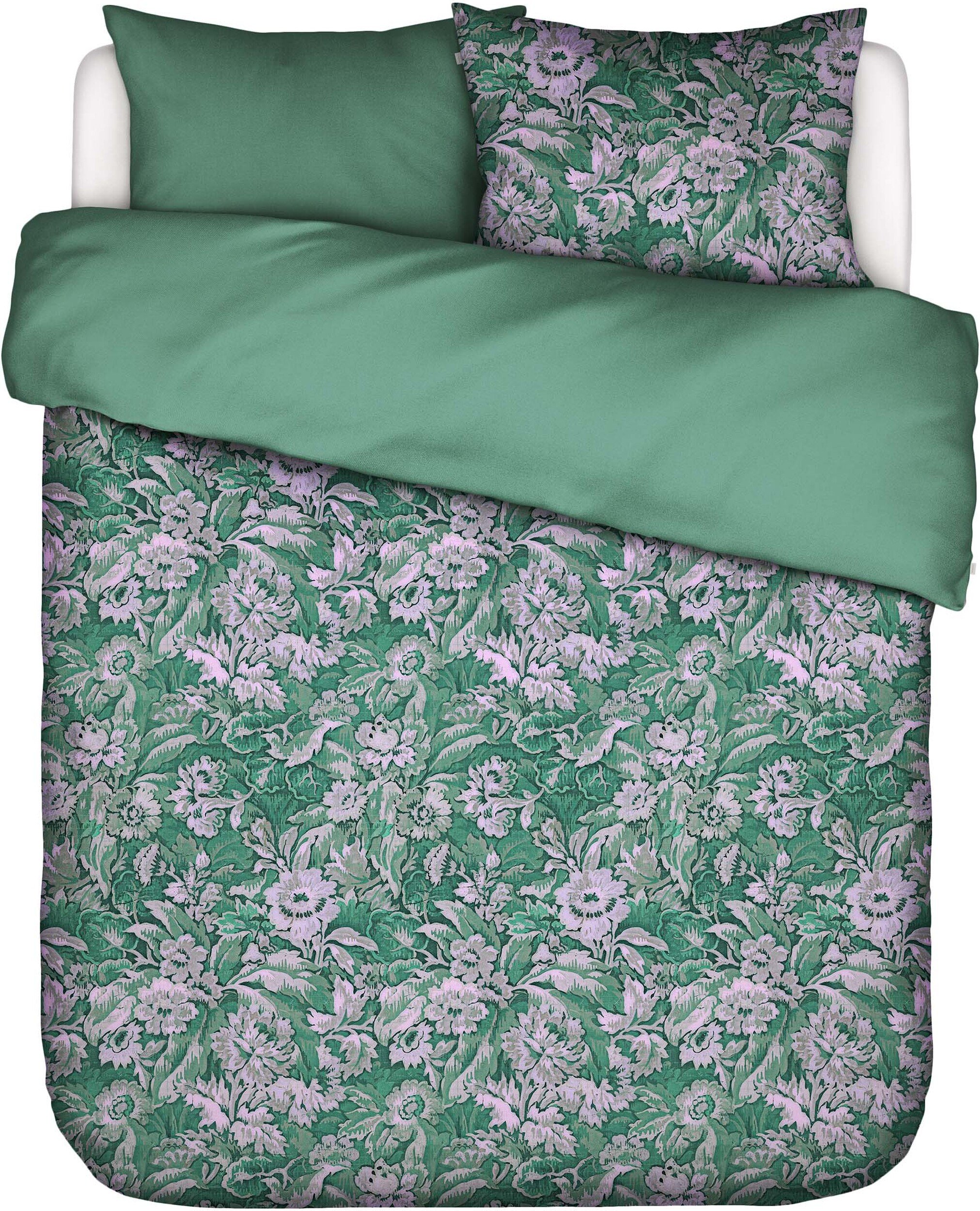 Pościel Yfke 260 x 220 cm zielona z 2 poszewkami na poduszki 60 x 70 cm zapięcie flap