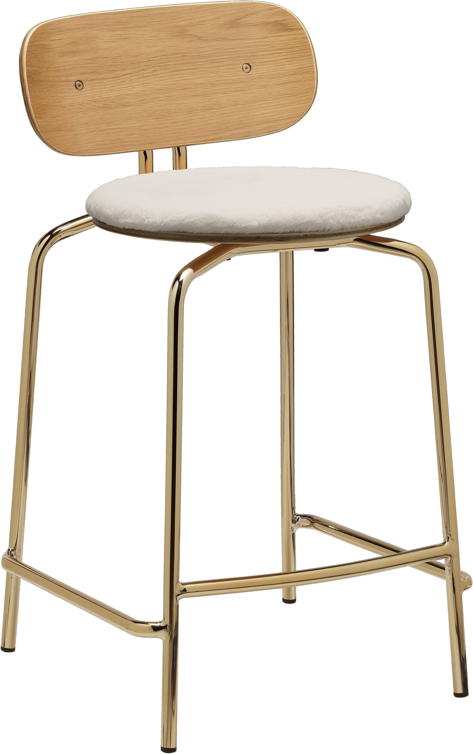 Krzesło Curious Counter Teddy białe z tapicerowanym siedziskiem na mosiężnych nogach