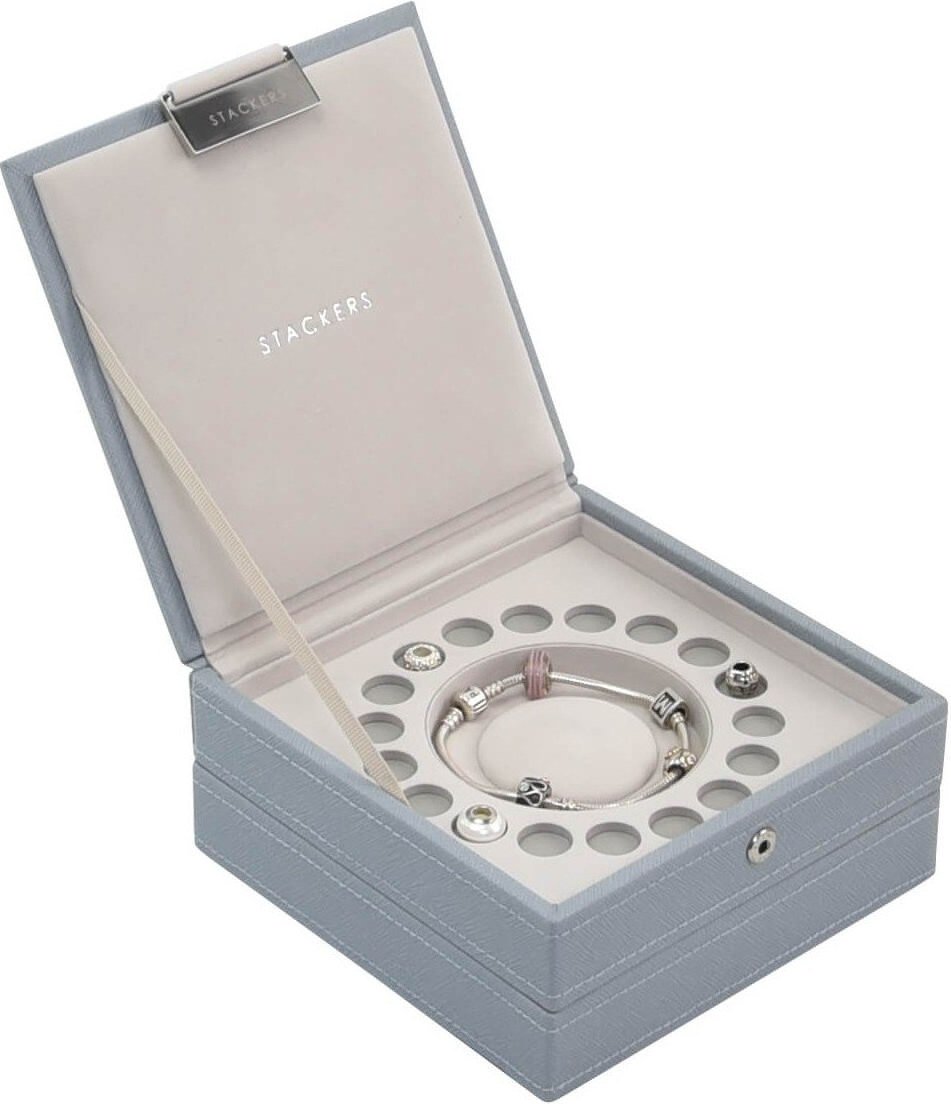 Szkatułka na bransoletkę i charmsy Stackers podwójna szaroniebieska