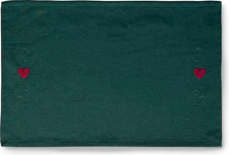 Podkładka pod talerz Christmas Fable serca 43 x 30 cm ciemnozielona