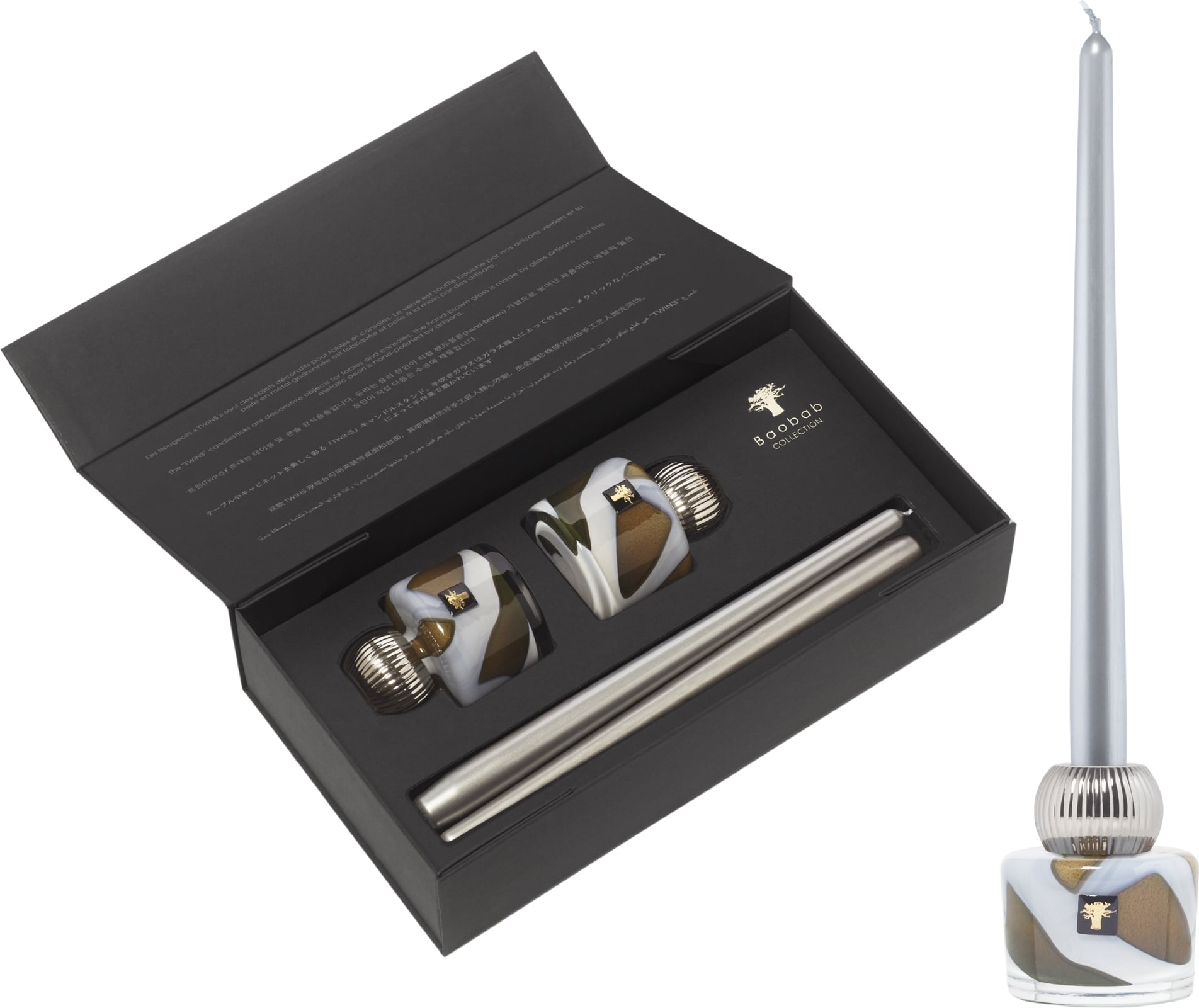 Zestaw świeczników ze świecami Twins Stone Agate 4 el.