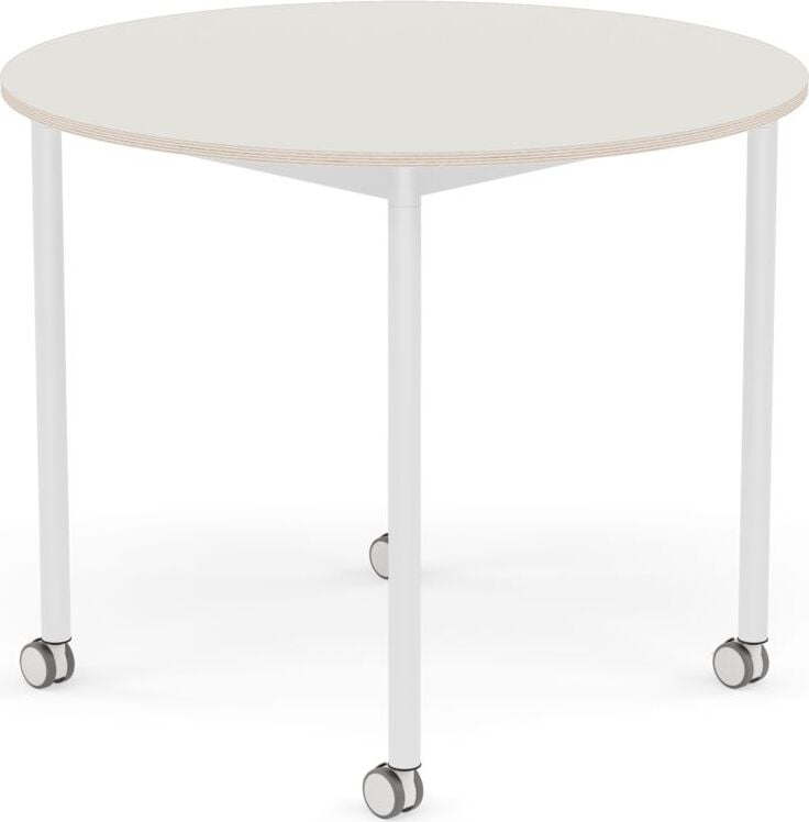 Stół na kółkach Base okrągły 90 cm biały nanolaminat nogi białe