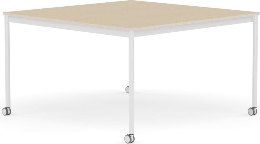 Stół na kółkach Base kwadratowy 128 cm okleina dąb lakierowany nogi białe