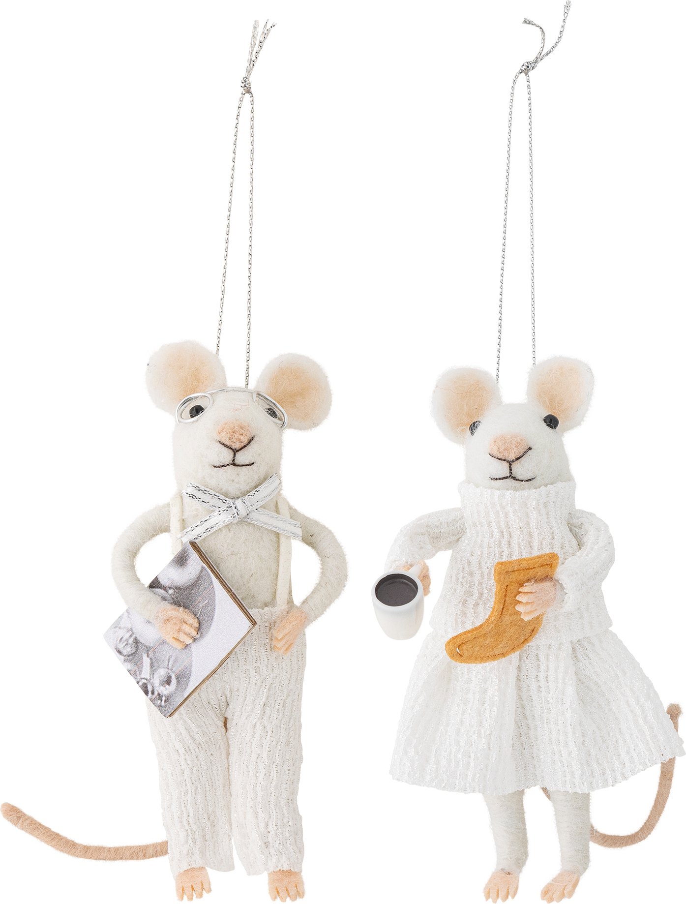 Ozdoby choinkowe Peo myszki białe 2 szt.