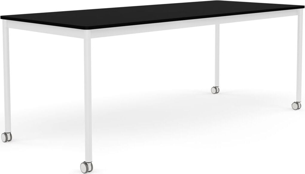 Stół na kółkach Base 80 x 190 cm czarny laminowany ABS nogi białe