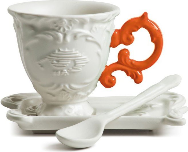 Filiżanka do kawy ze spodkiem i łyżeczką I-Coffee pomarańczowa