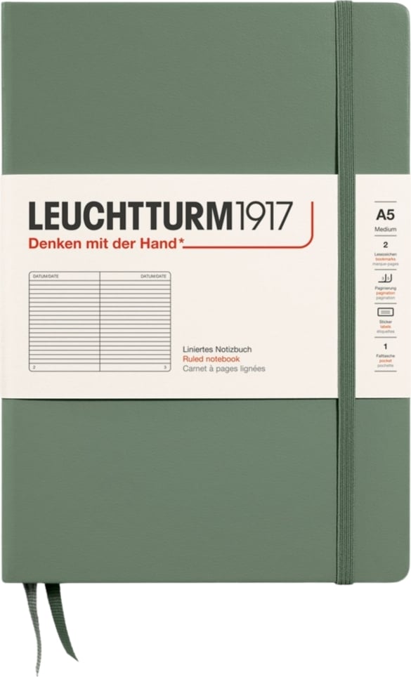 Notes w linię w twardej oprawie Leuchtturm 1917 A5 251 stron oliwkowy 80 g/m²