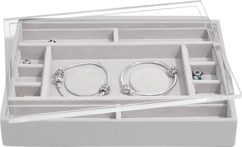 Szkatułka na bransoletki charms Stackers kamienna szarość z przegródkami i pokrywką