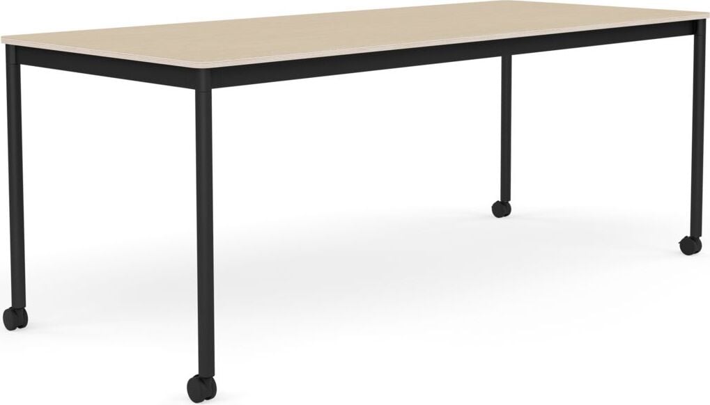 Stół na kółkach Base 80 x 190 cm okleina dąb lakierowany nogi czarne