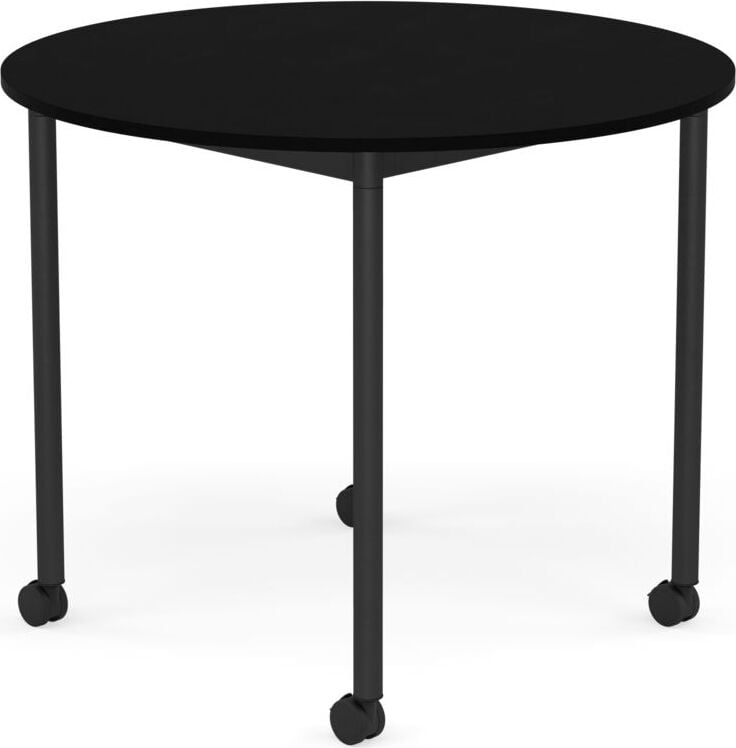 Stół na kółkach Base okrągły 90 cm czarny laminowany ABS nogi czarne