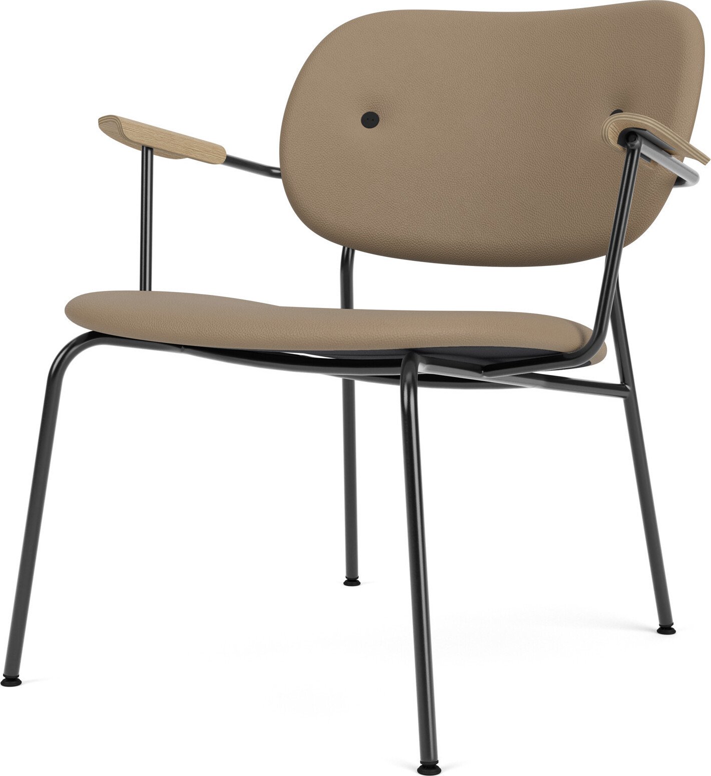 Krzesło Co Sierra niskie jasnobrązowe skórzane z podłokietnikami na czarnych nogach