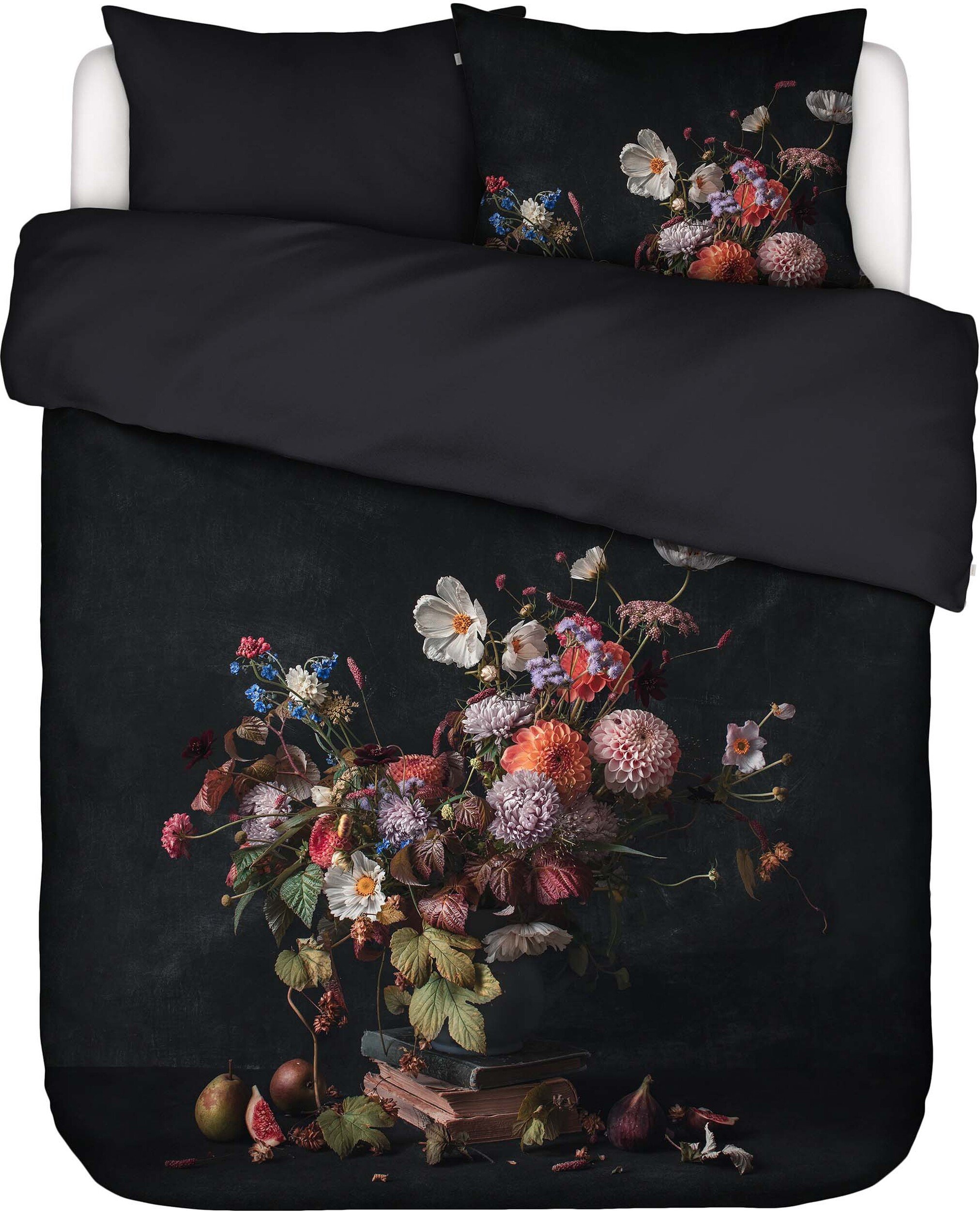 Pościel Bouquet 260 x 220 cm antracytowa z 2 poszewkami na poduszki 60 x 70 cm zapięcie flap