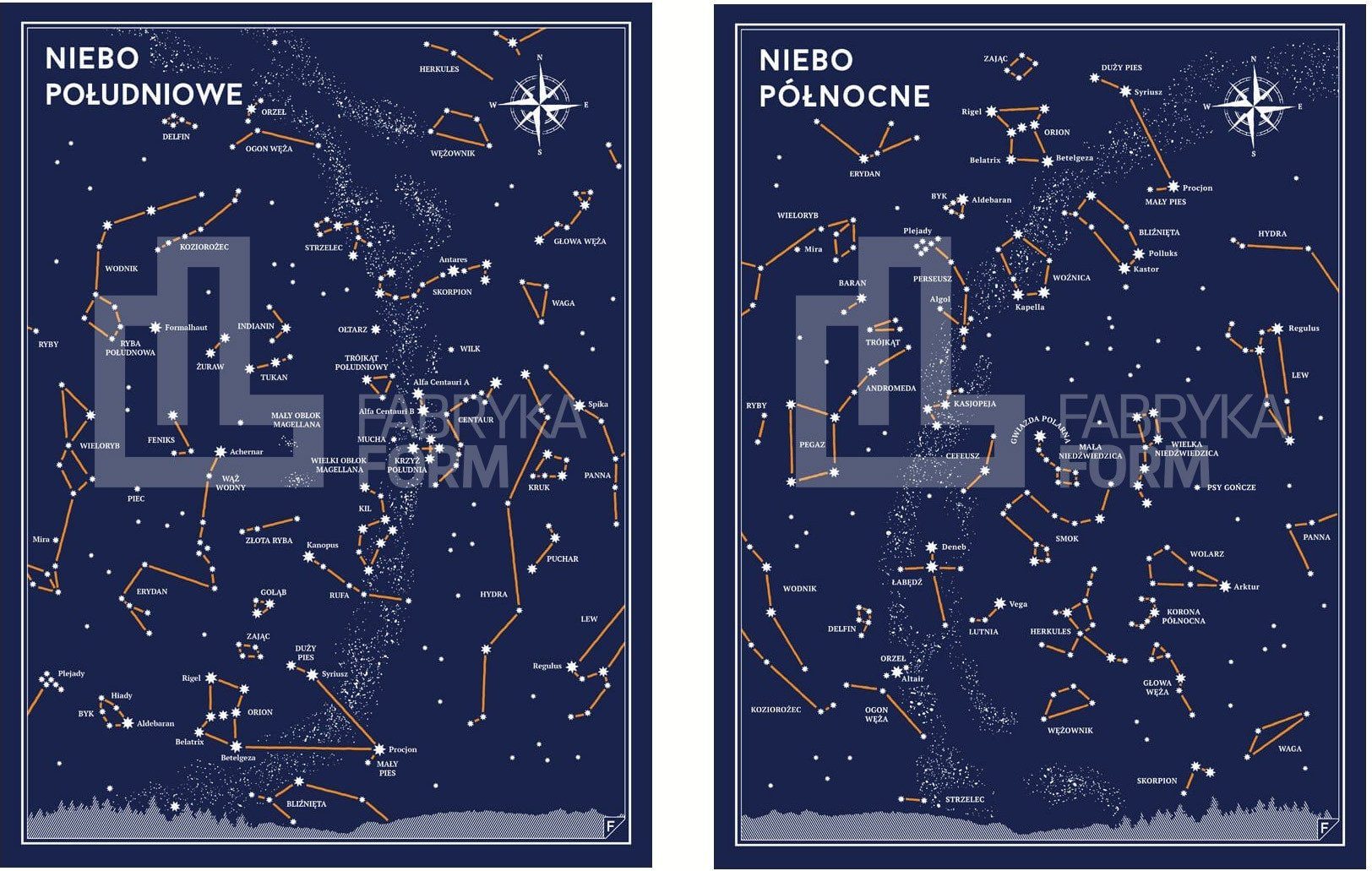 Plakat Niebo Południowe i Niebo Północne w zestawie 2 szt.