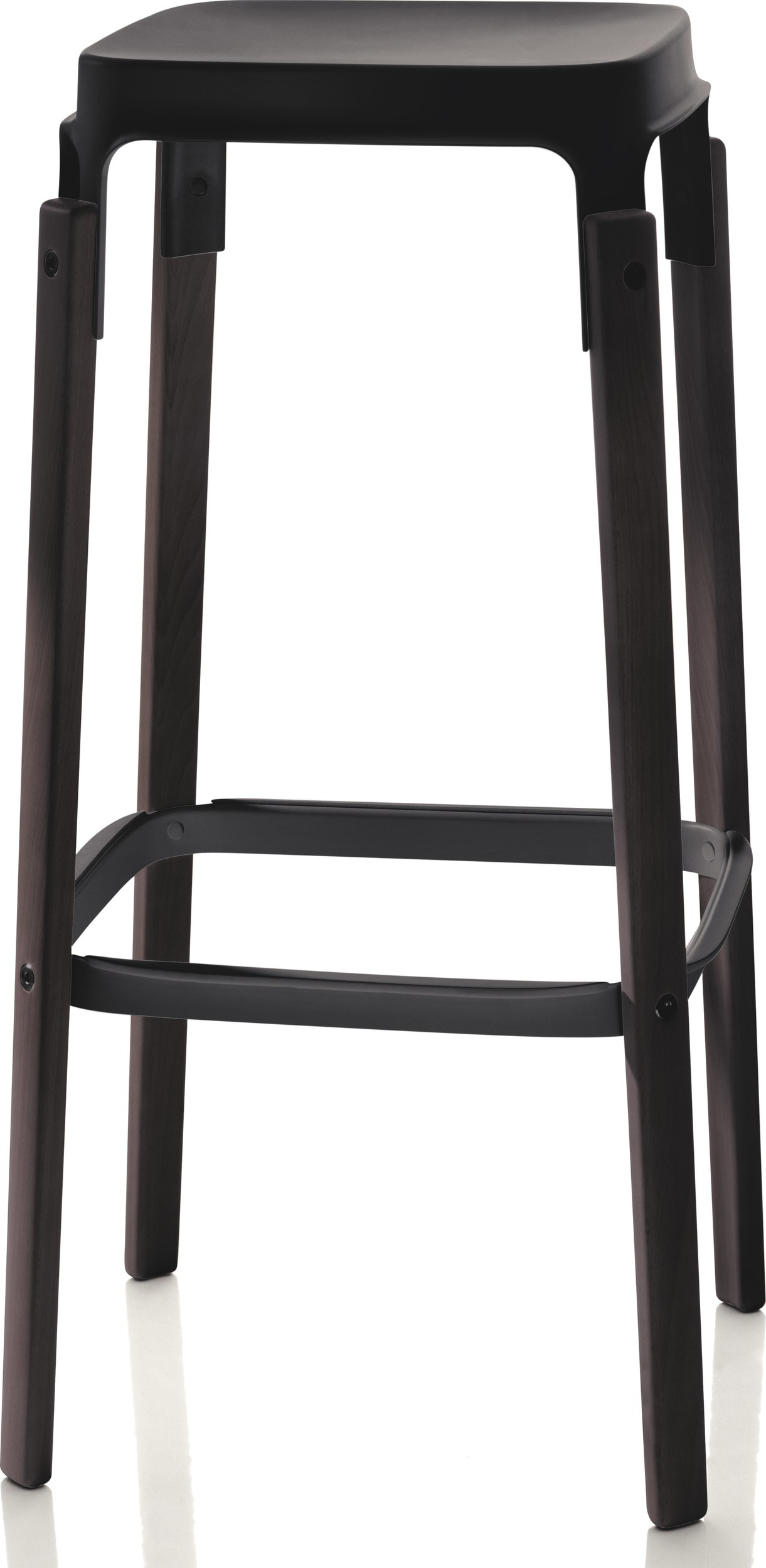 Stołek barowy Steelwood 78 cm buk ciemny siedzisko czarne