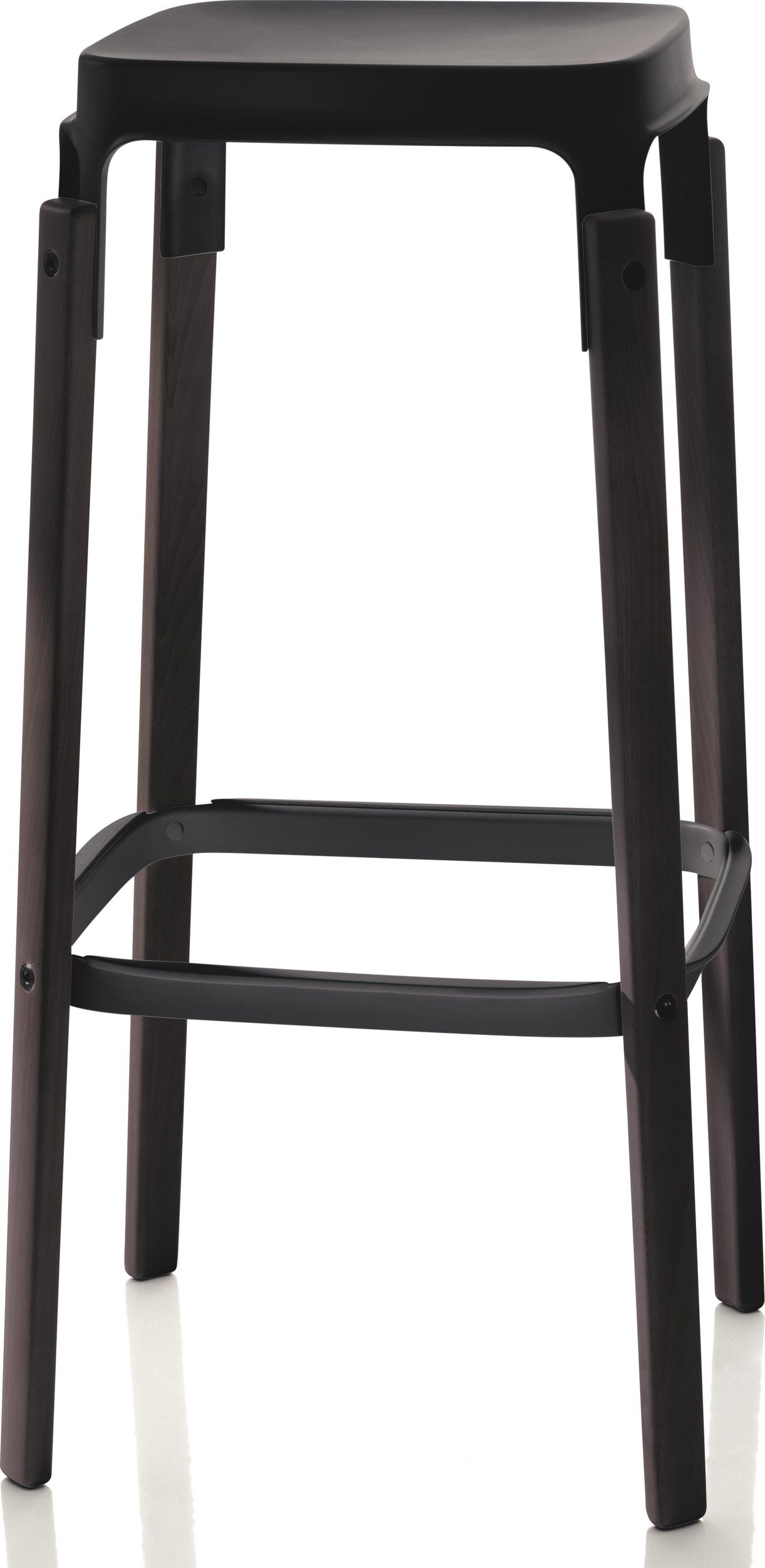 Stołek barowy Steelwood 78 cm buk ciemny siedzisko czarne