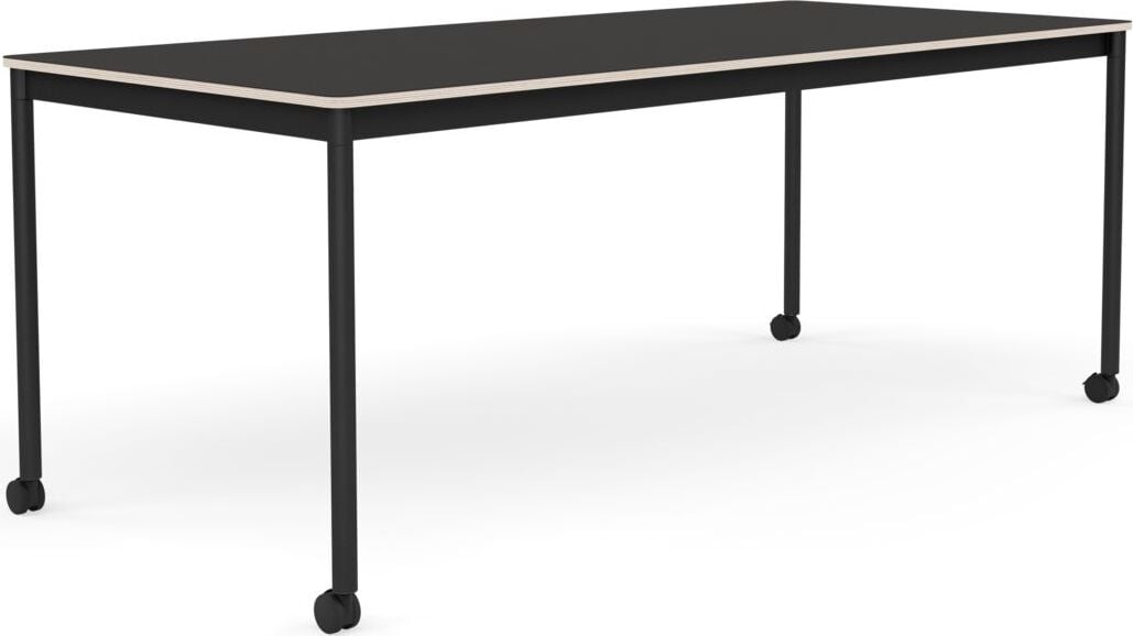 Stół na kółkach Base 85 x 190 cm czarny linoleum nogi czarne