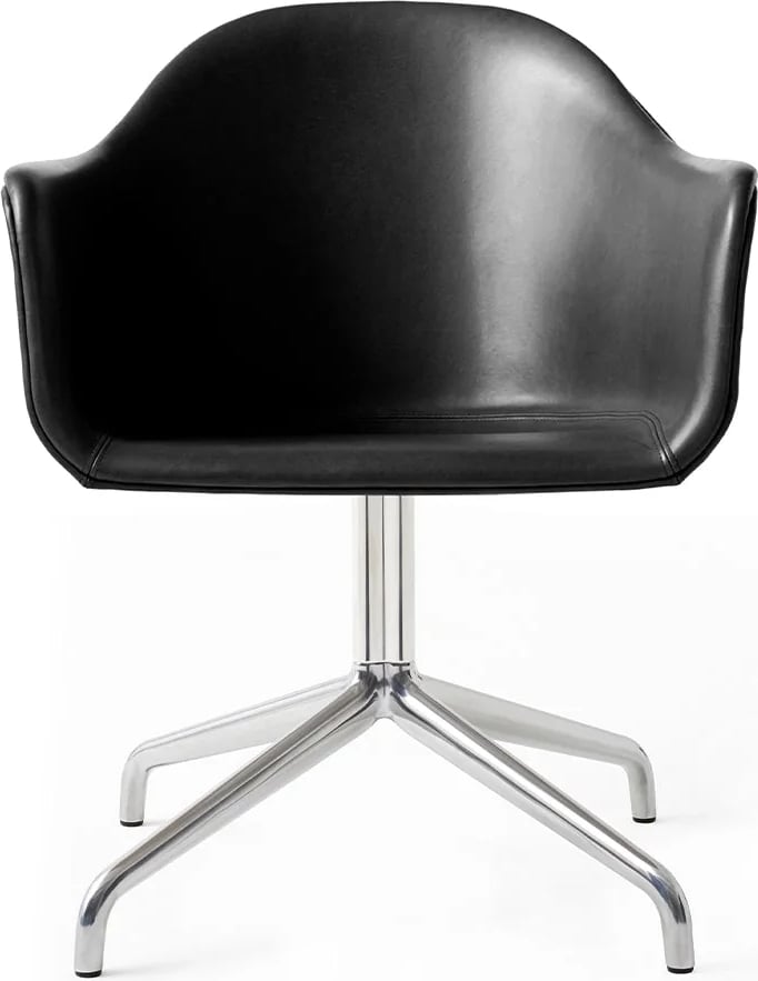 Krzesło obrotowe Harbour czarne skórzane na aluminiowych nogach z funkcją powrotu