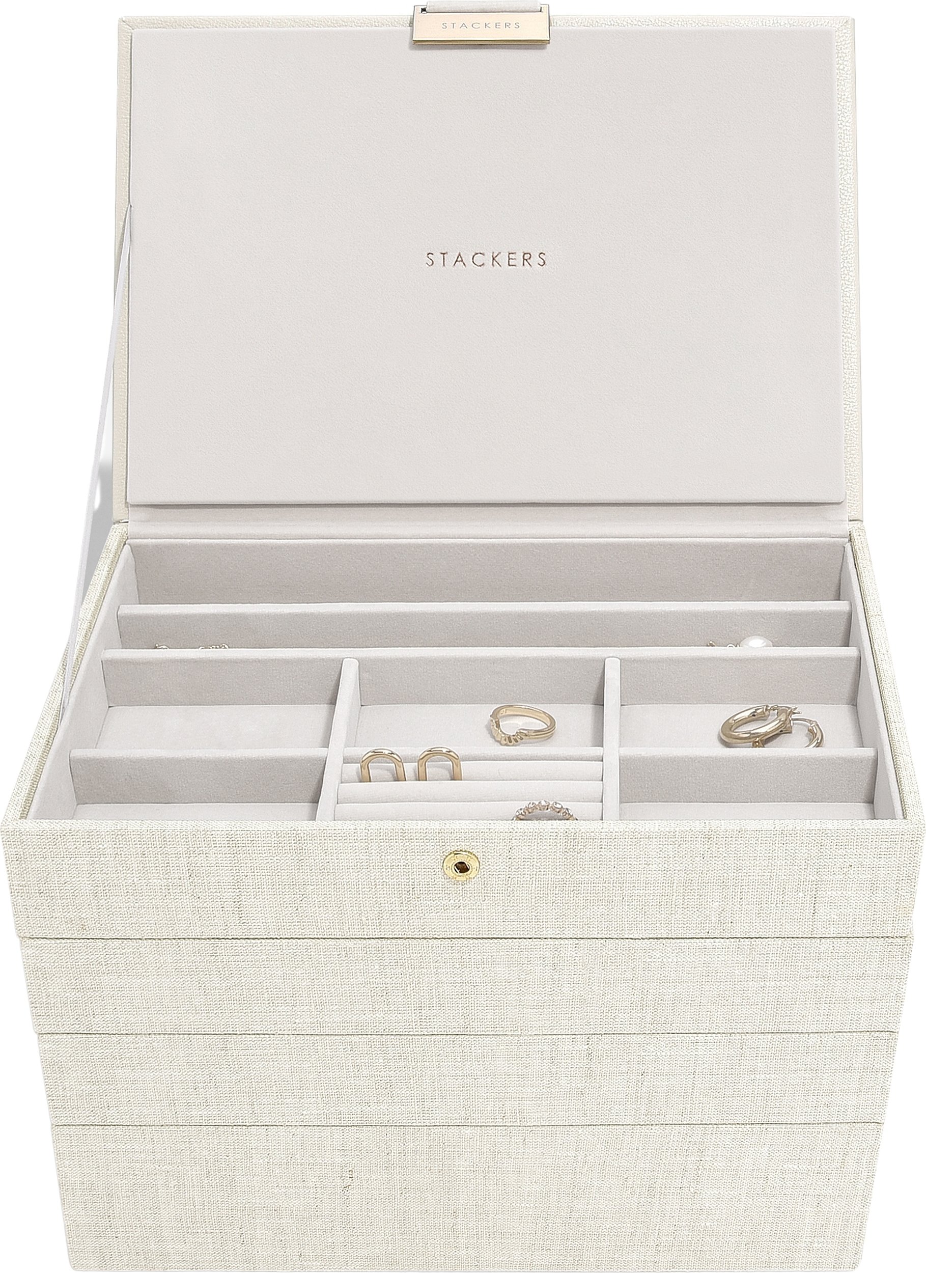 Szkatułka na biżuterię Stackers poczwórna classic jasnobeżowa lniana