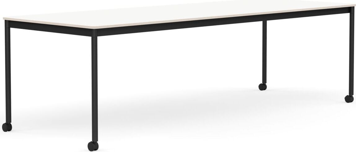 Stół na kółkach Base 90 x 250 cm biały laminowany nogi czarne