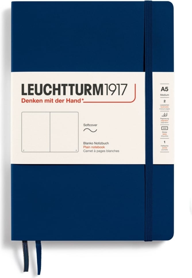 Notes gładki w miękkiej oprawie Leuchtturm 1917 A5 123 strony granatowy 80 g/m²