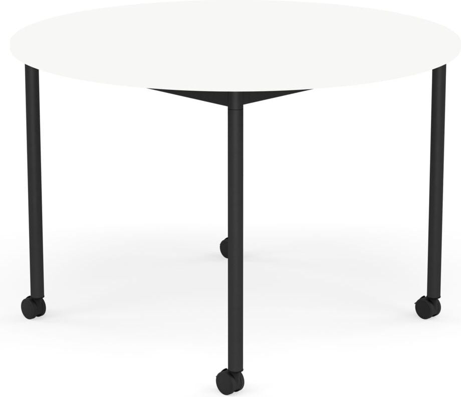 Stół na kółkach Base okrągły 110 cm biały laminowany ABS nogi czarne