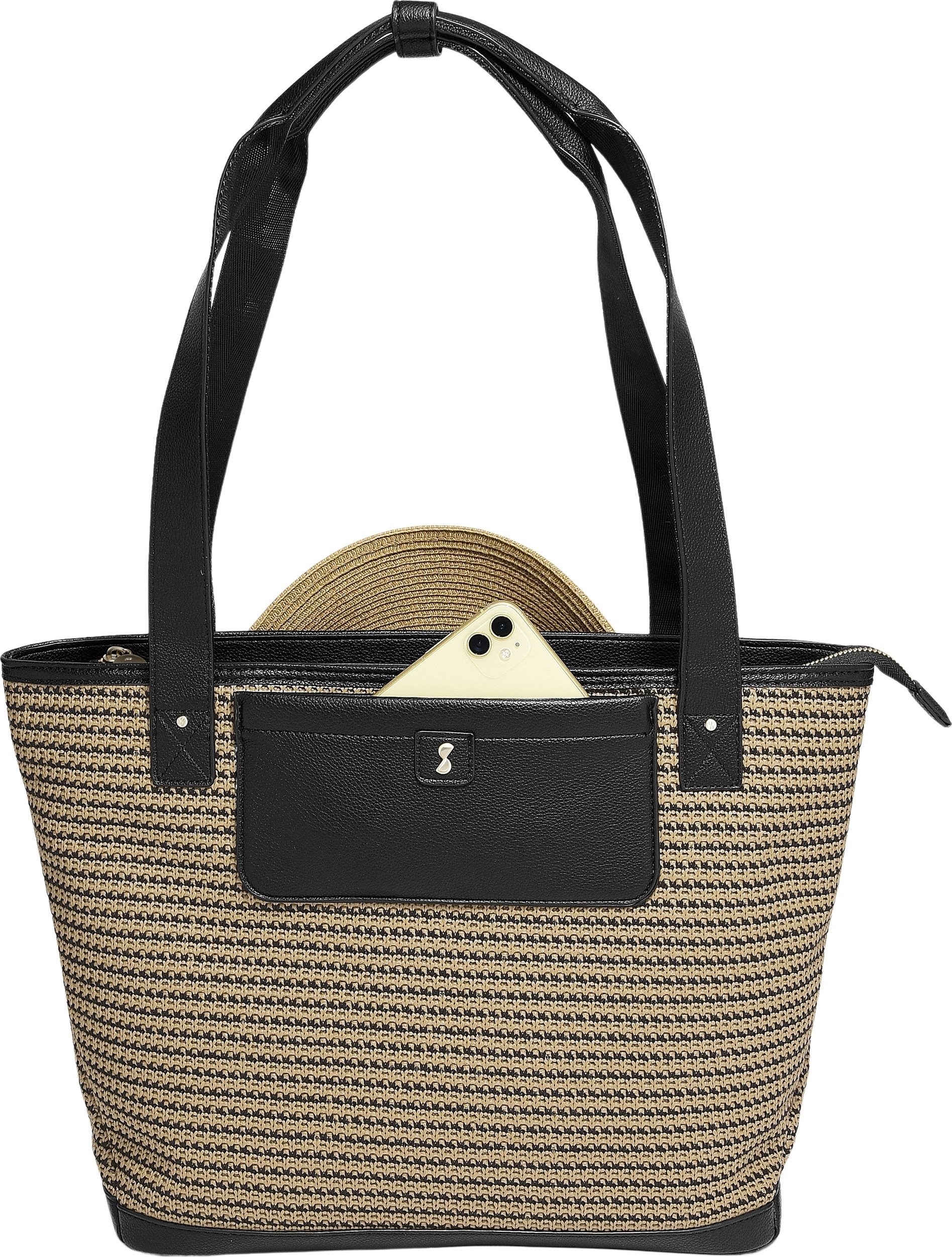 Torba z etui na karty, 2 saszetkami i lusterkiem Stackers Raffia czarna