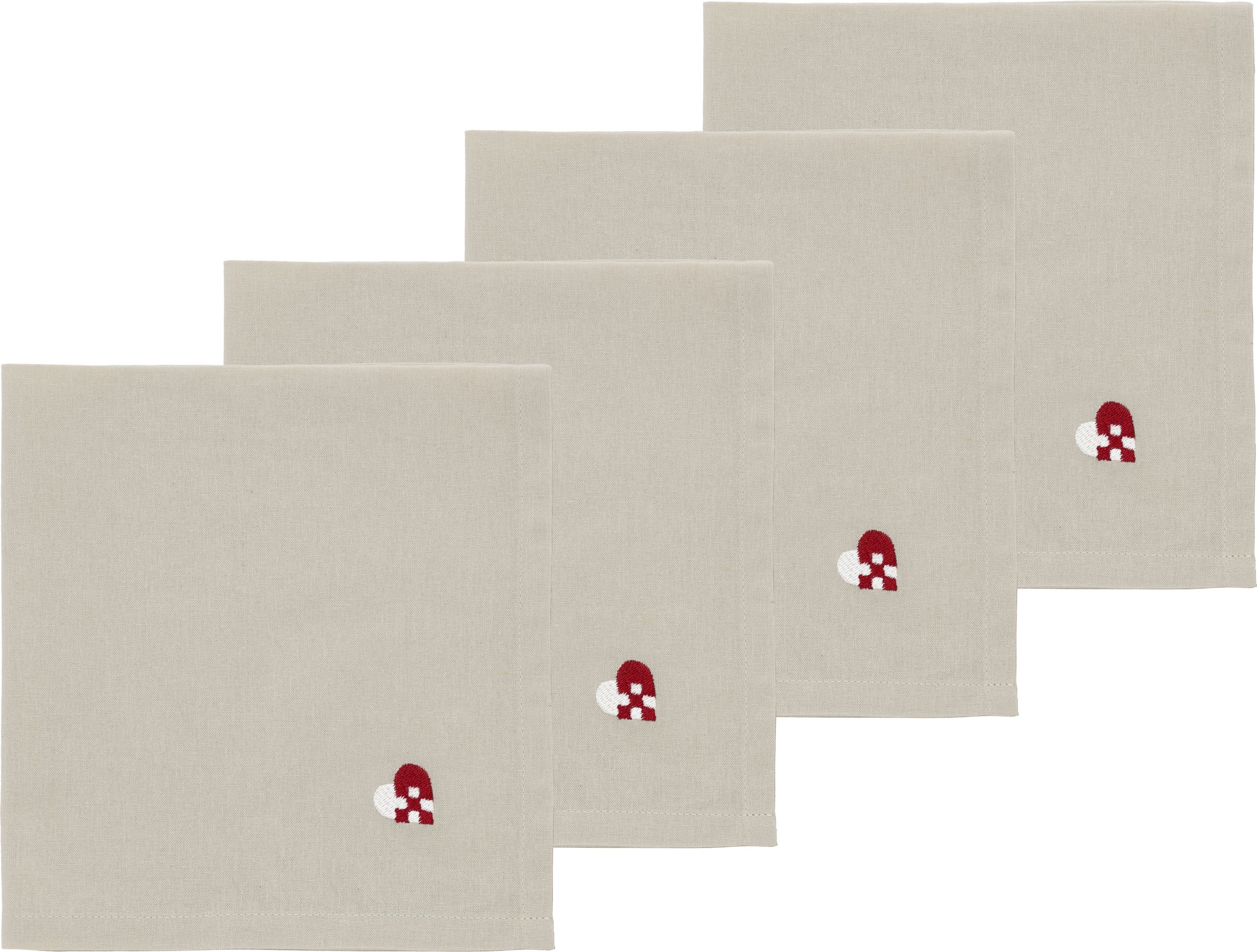 Serwetki materiałowe Christmas Hearts Embroidery beżowo-czerwone 4 szt.