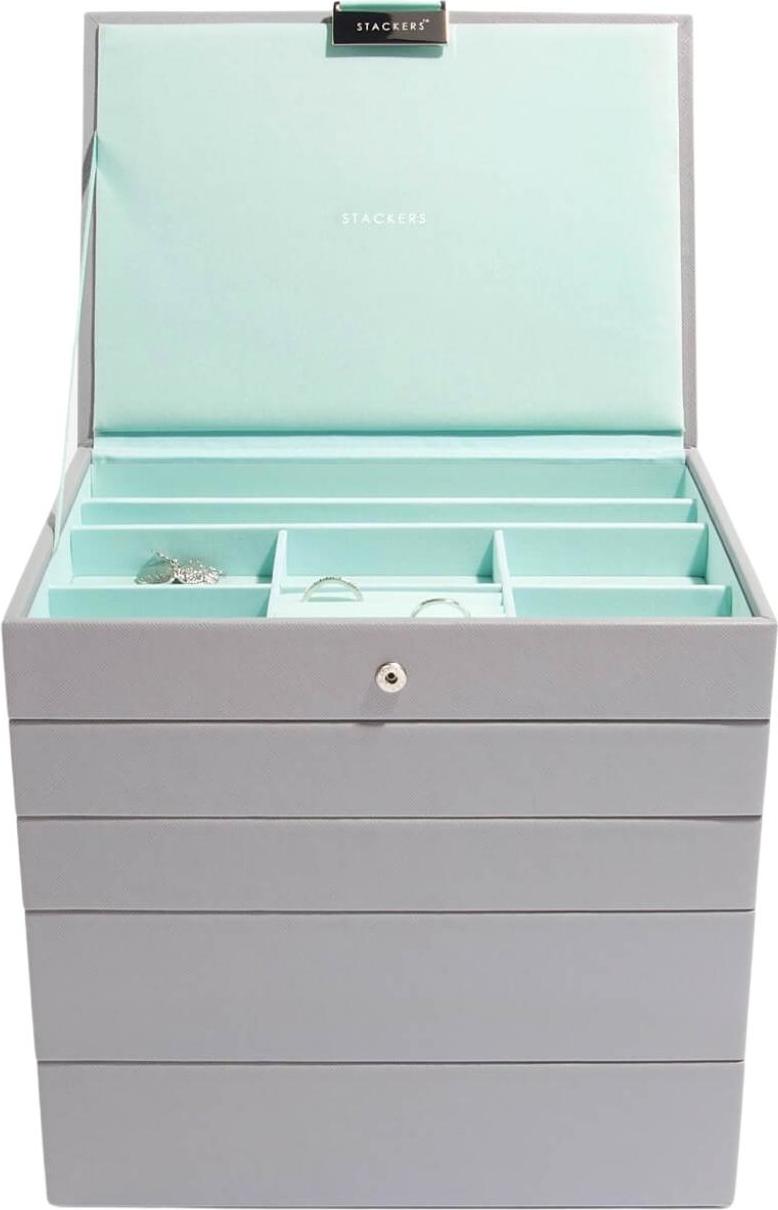 Szkatułka na biżuterię Stackers pięcioelementowa classic szaro-miętowa