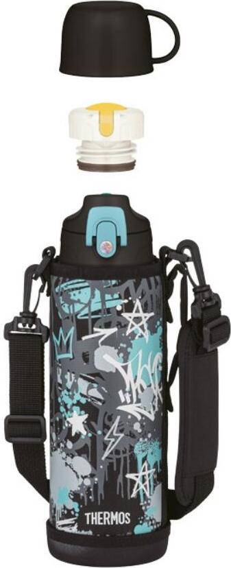 Termos dla dzieci z 2 nakrętkami w etui Active 1 l czarny