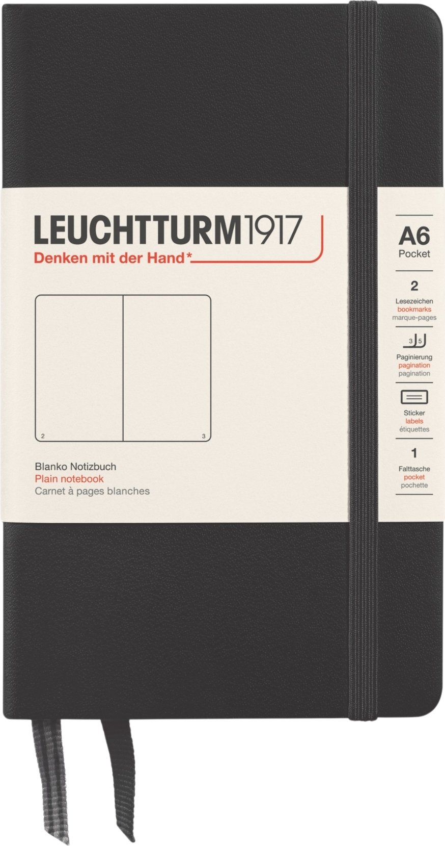 Notes gładki w twardej oprawie Leuchtturm 1917 A6 187 stron czarny 80 g/m²