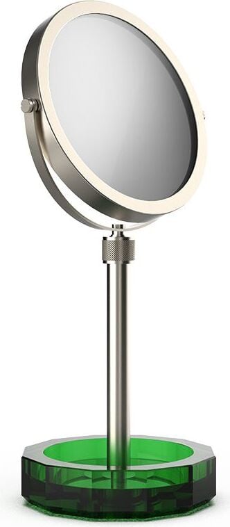 Lusterko kosmetyczne Kristall nikiel z zieloną podstawką