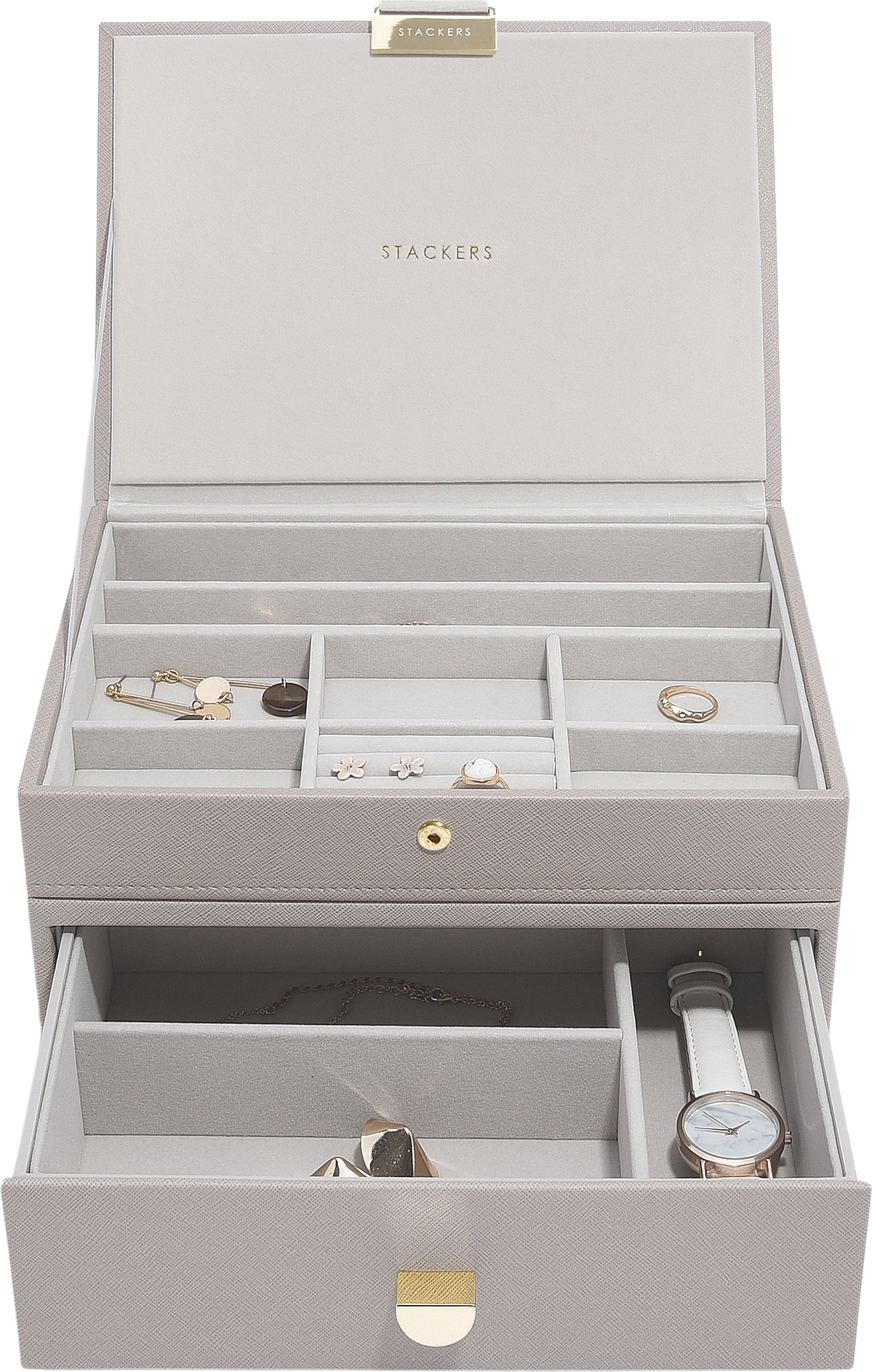 Szkatułka na biżuterię Stackers Classic podwójna taupe z szufladą