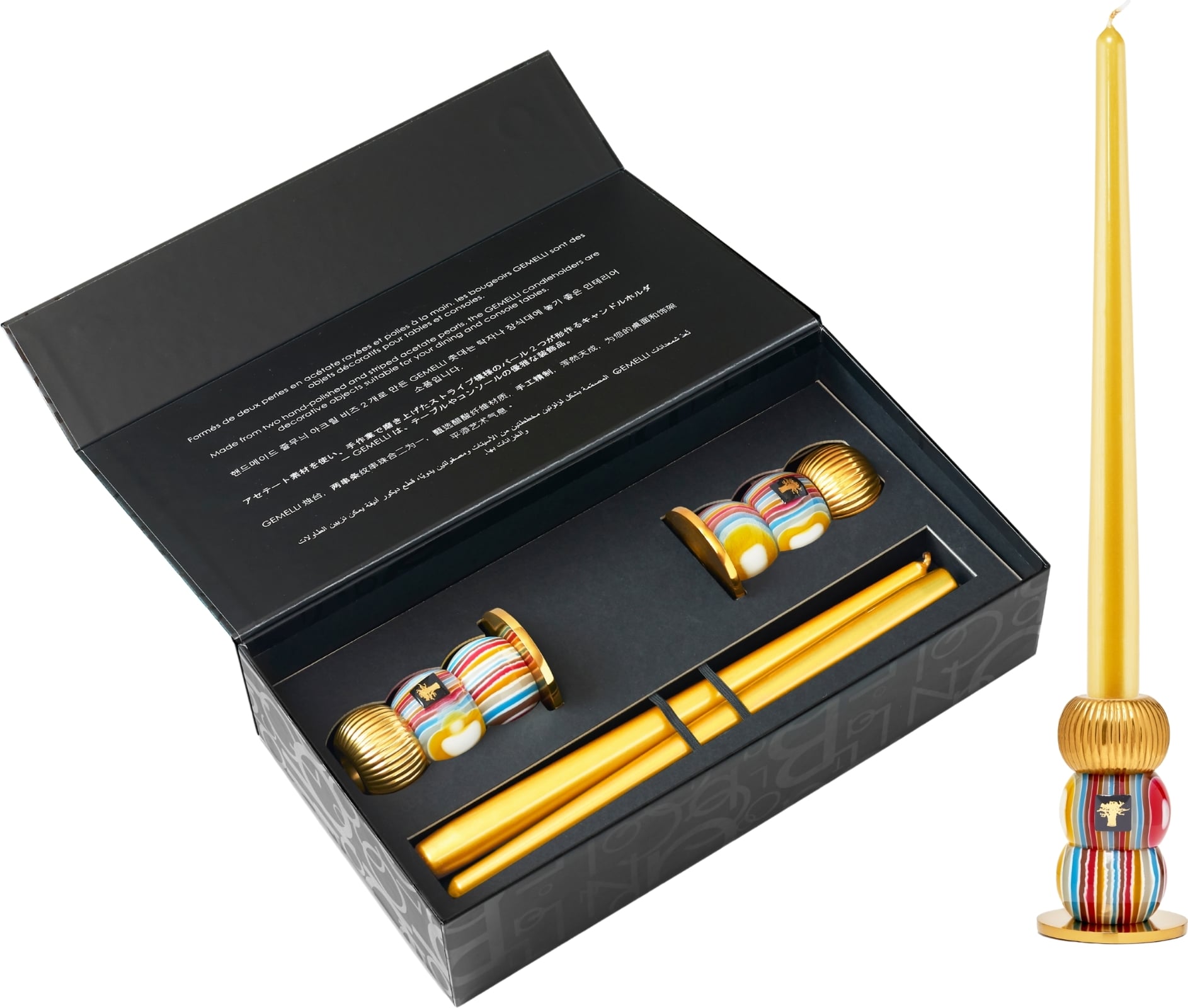 Zestaw świeczników ze świecami Gemelli Gold 4 el.