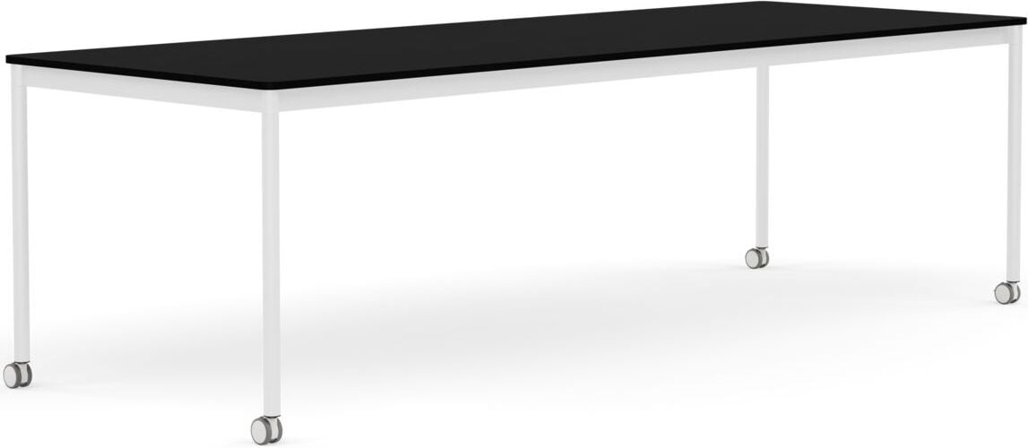 Stół na kółkach Base 90 x 250 cm czarny laminowany ABS nogi białe