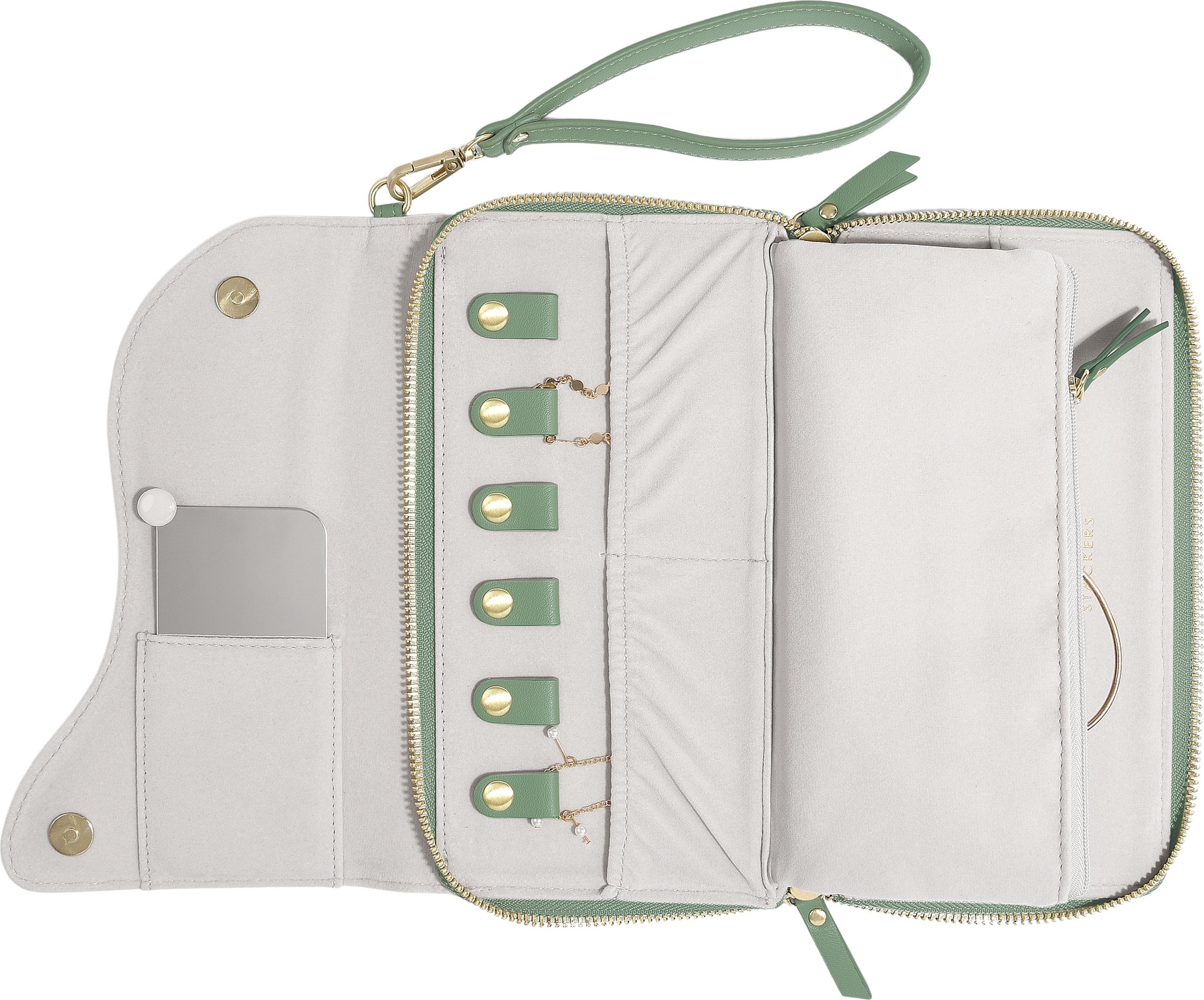 Pudełko podróżne na biżuterię Stackers Wave kremowo-zielone