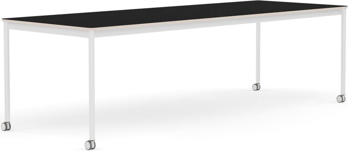 Stół na kółkach Base 90 x 250 cm czarny laminowany nogi białe