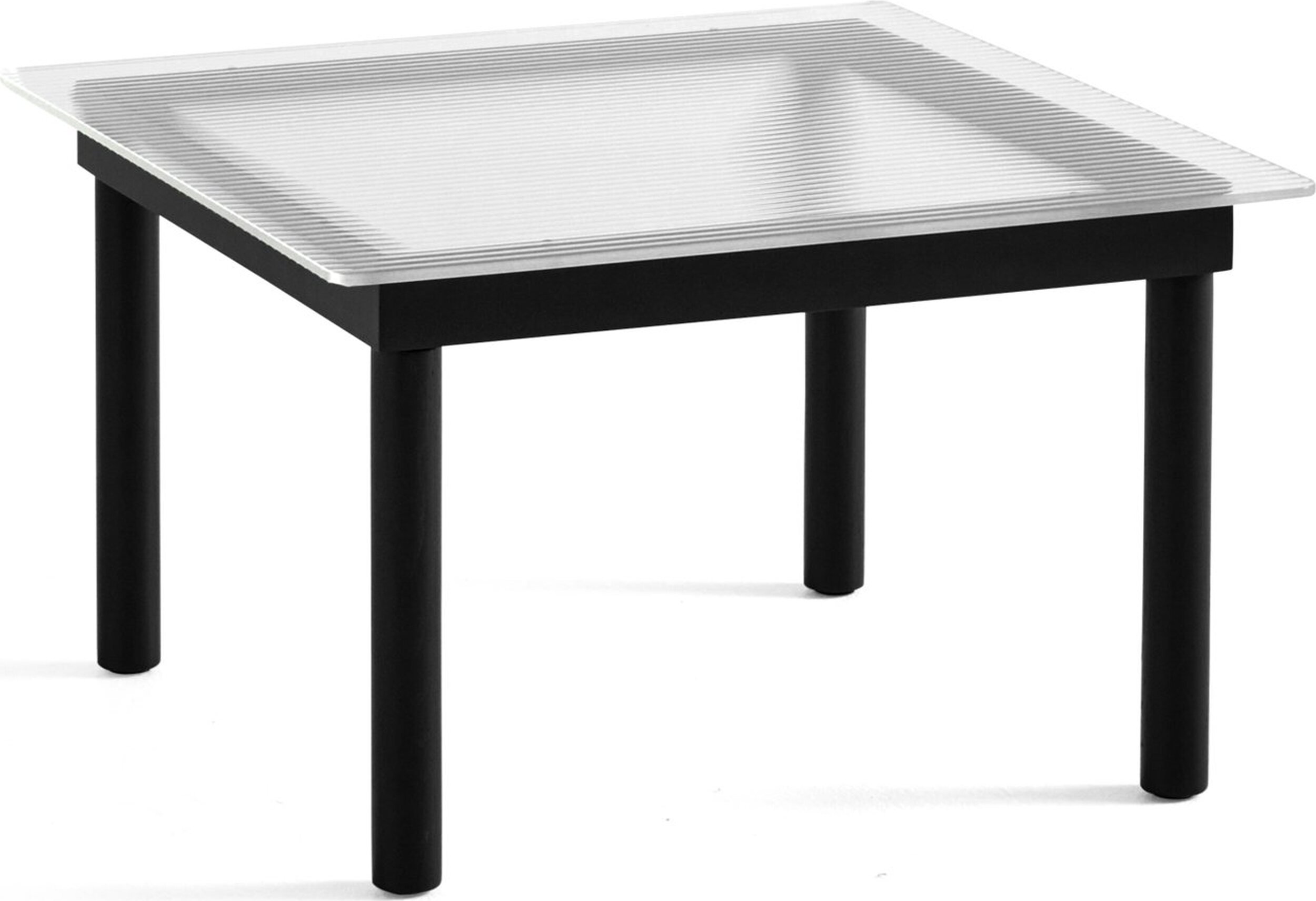 Stolik kawowy Kofi 60 x 60 cm blat szkło ryflowane z nogami czarny dąb