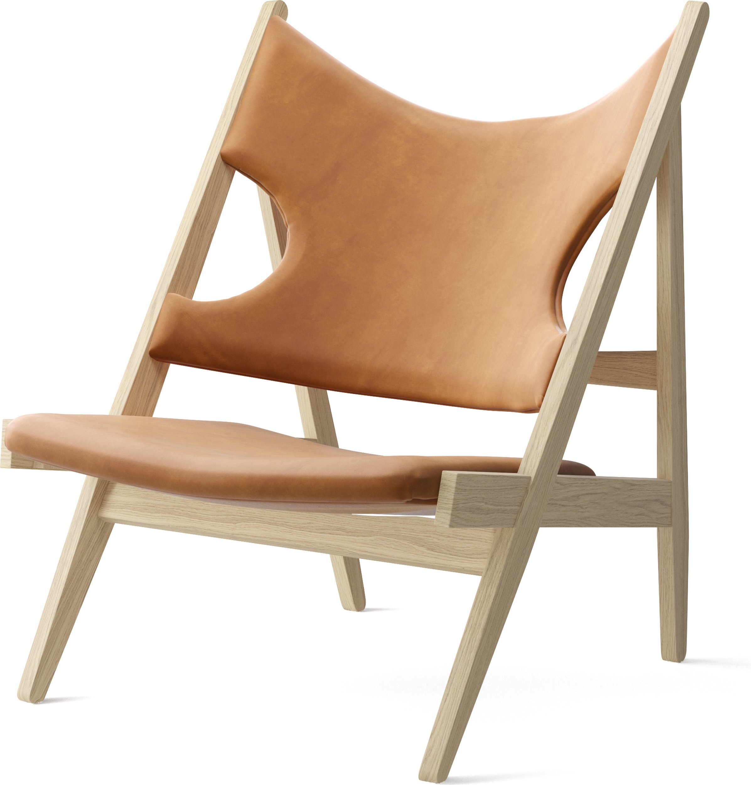 Fotel Knitting pomarańczowy skórzany na dębowych nogach