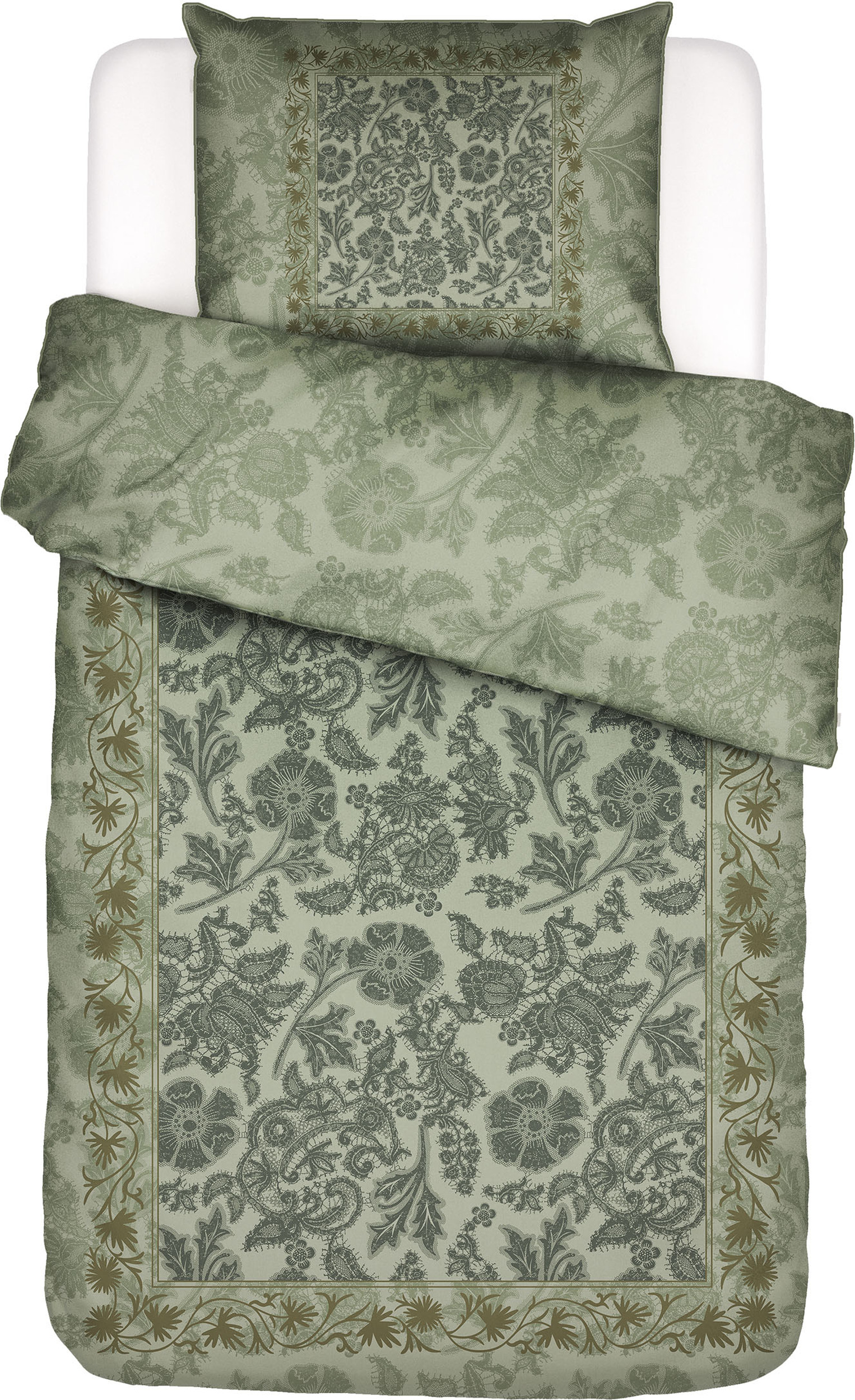 Pościel Maere 140 x 200 cm zielona z poszewką na poduszkę 70 x 90 cm zapięcie suwak