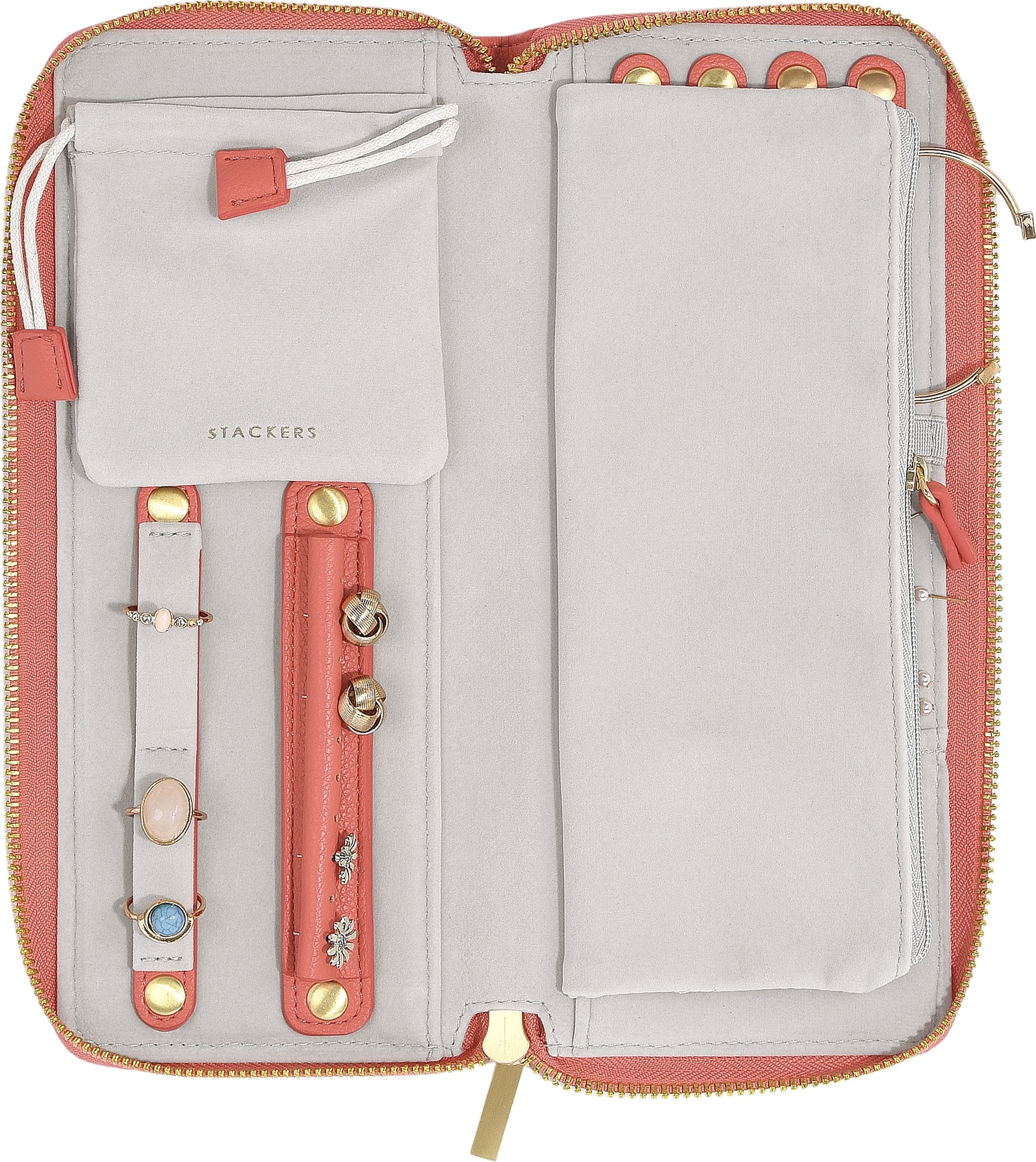 Pudełko podróżne na biżuterię z miejscem na pierścionki Stackers grejpfrutowe