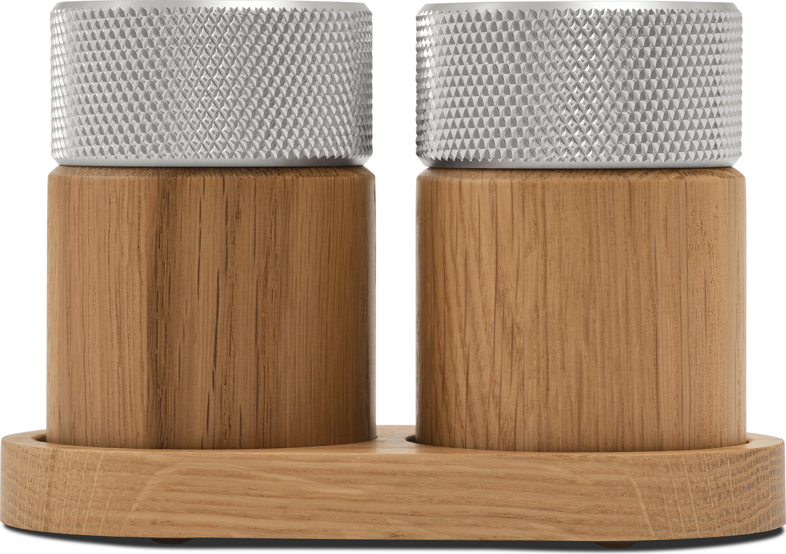 Młynki do soli i pieprzu Sina srebrne jasny dąb z podstawką 3 el.