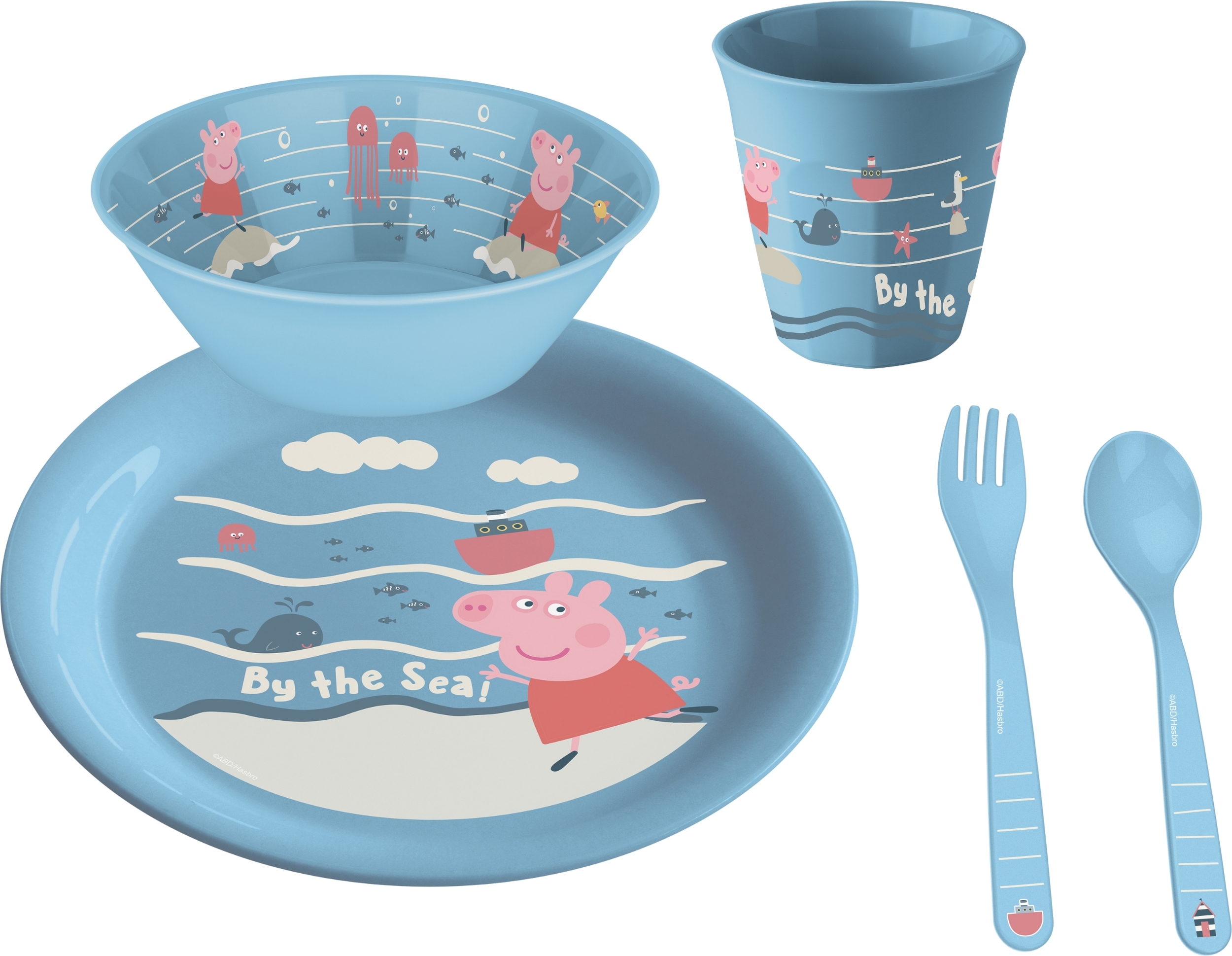 Sztućce i naczynia dziecięce Waves at home Świnka Peppa niebieskie 5 el.
