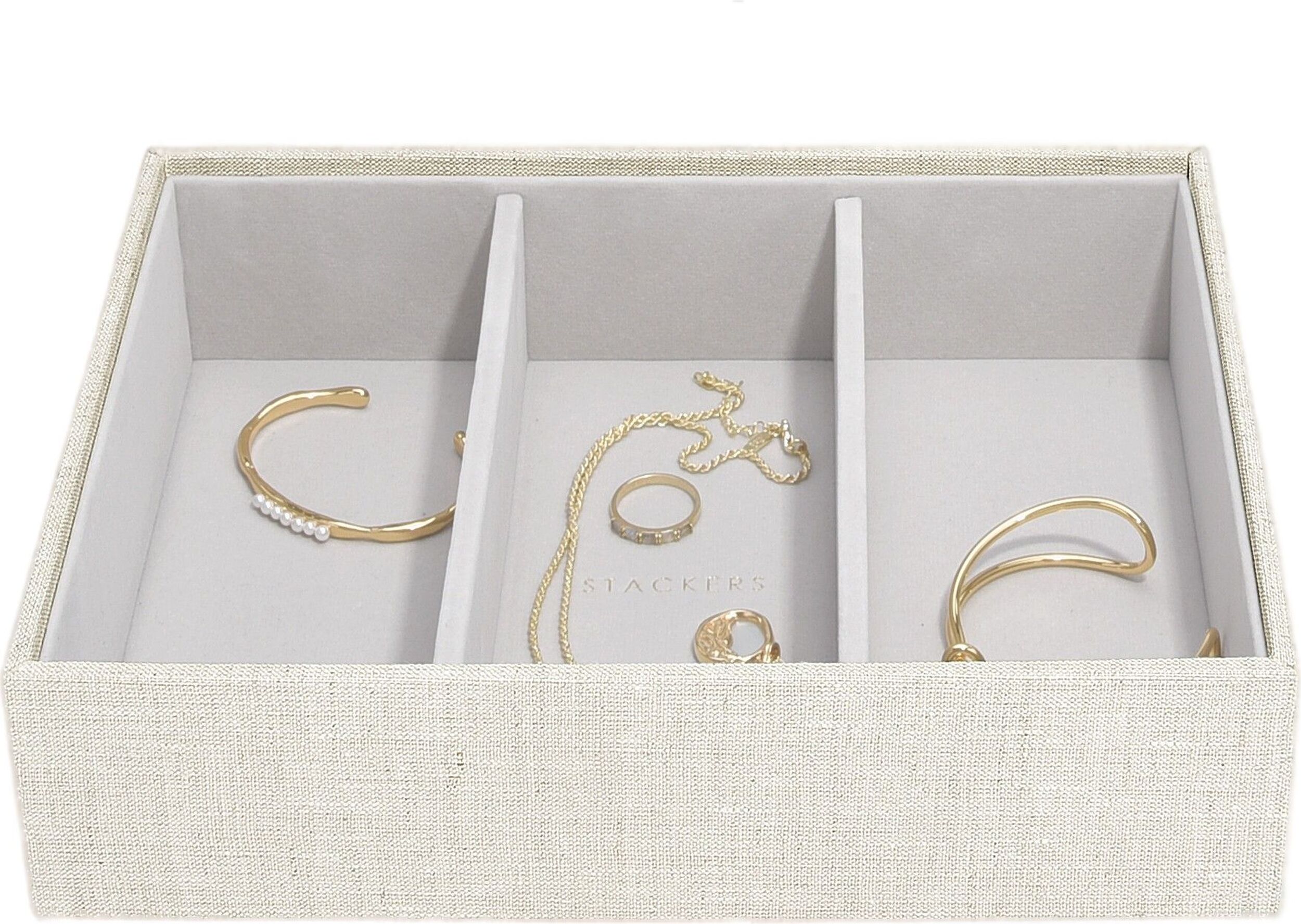 Szkatułka na biżuterię Stackers 3 komorowa classic jasnobeżowa lniana