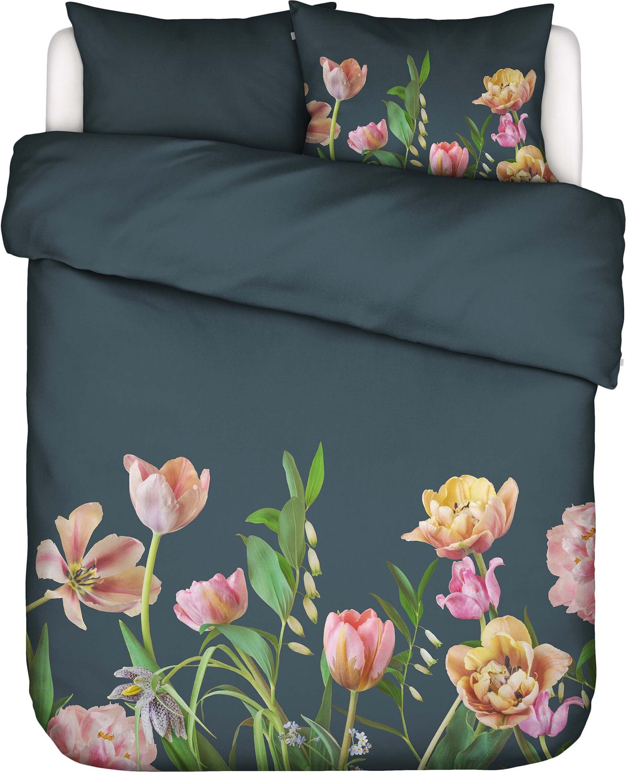 Pościel Eloise 260 x 220 cm ciemnozielona z 2 poszewkami na poduszki 60 x 70 cm zapięcie flap