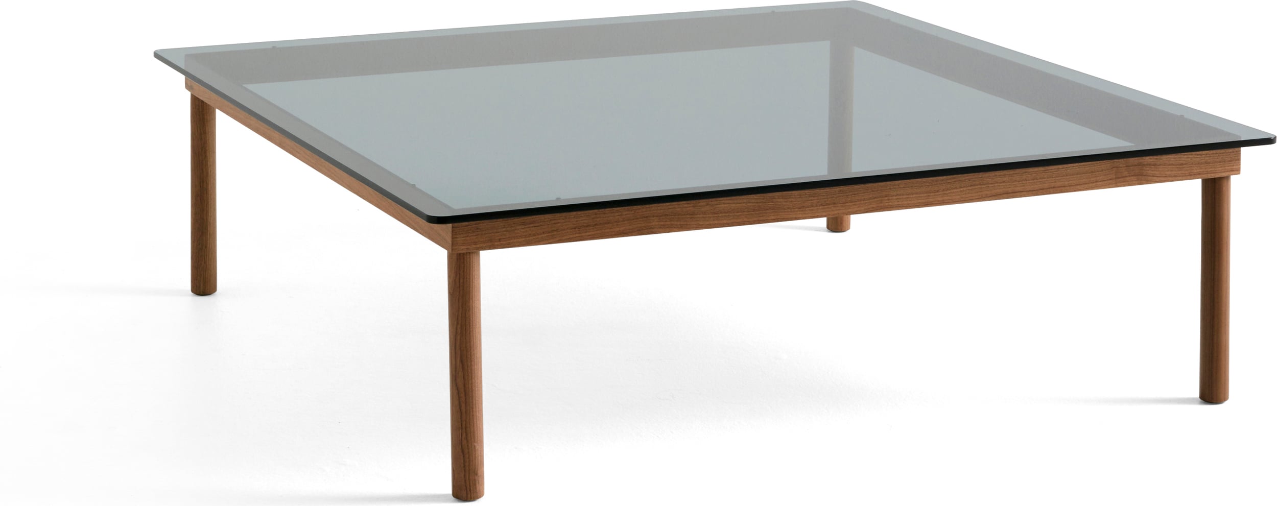 Stolik kawowy Kofi 120 x 120 cm blat szkło gładkie przyciemniane z nogami orzech