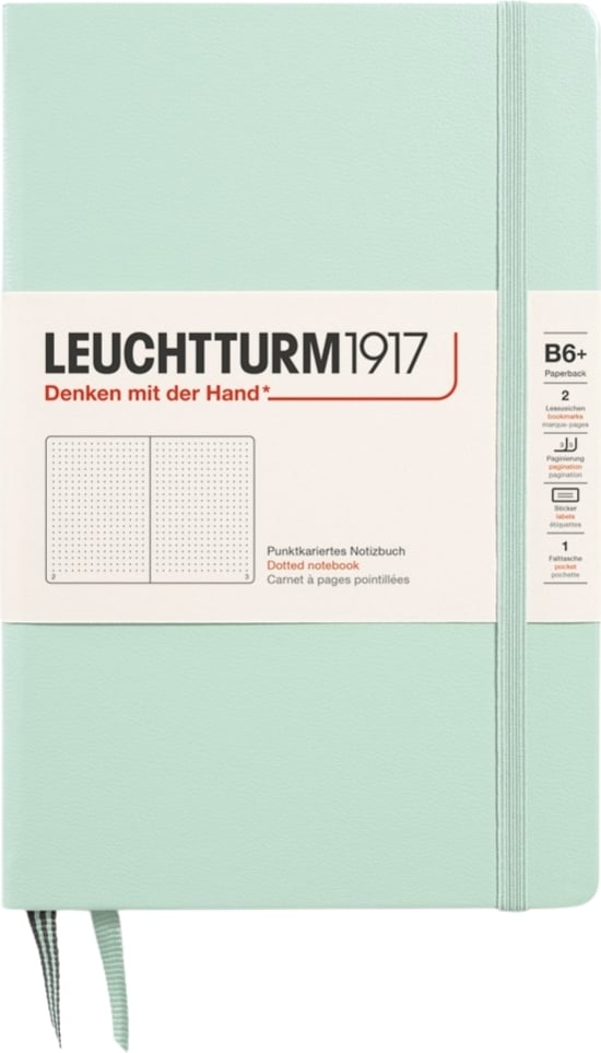 Notes w kropki w twardej oprawie Leuchtturm 1917 B6+ 219 stron miętowy 80 g/m²