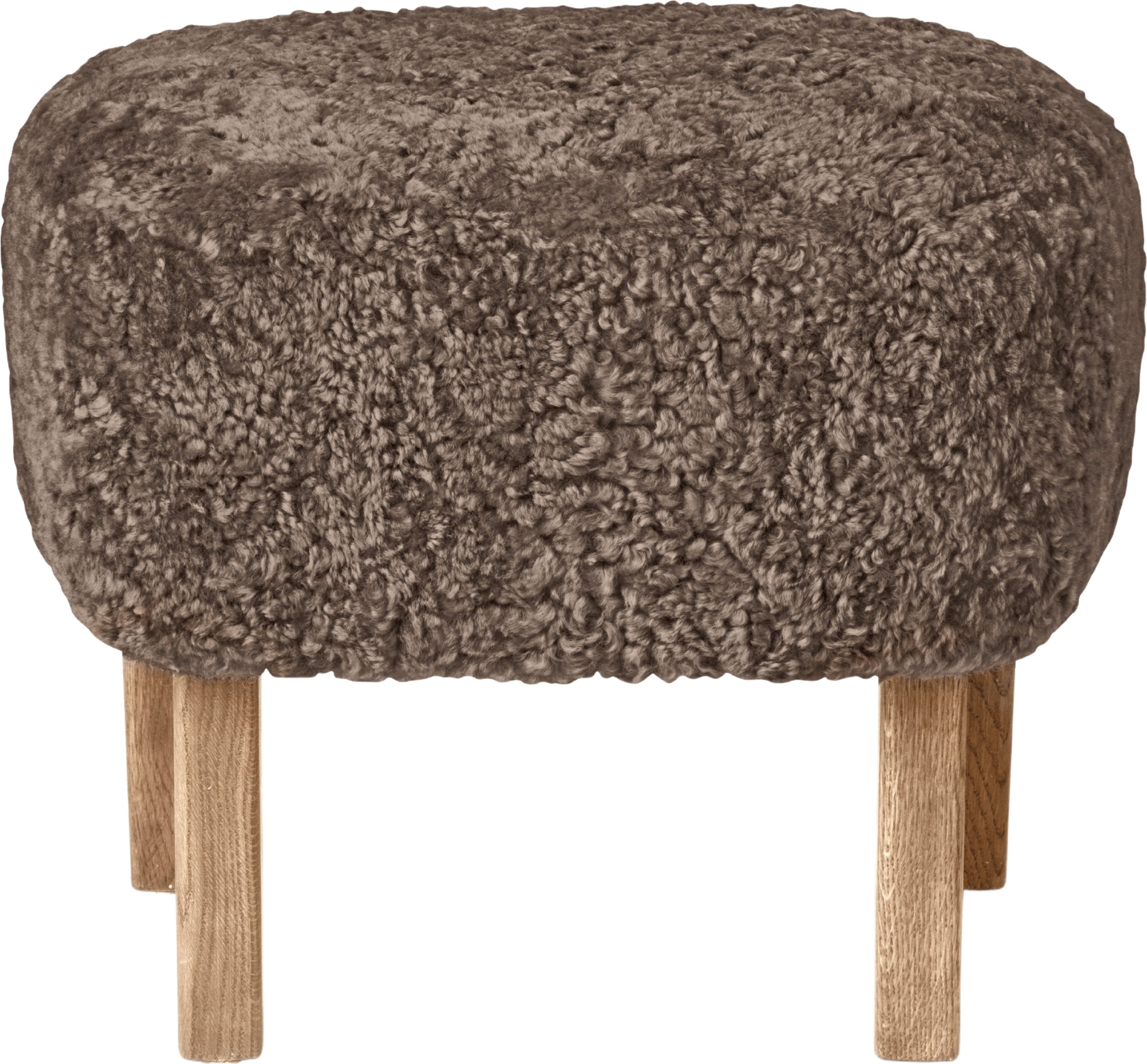 Podnóżek Ingeborg Sheepskin brązowy na dębowych nogach