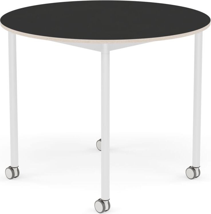 Stół na kółkach Base okrągły 90 cm czarny nanolaminat nogi białe